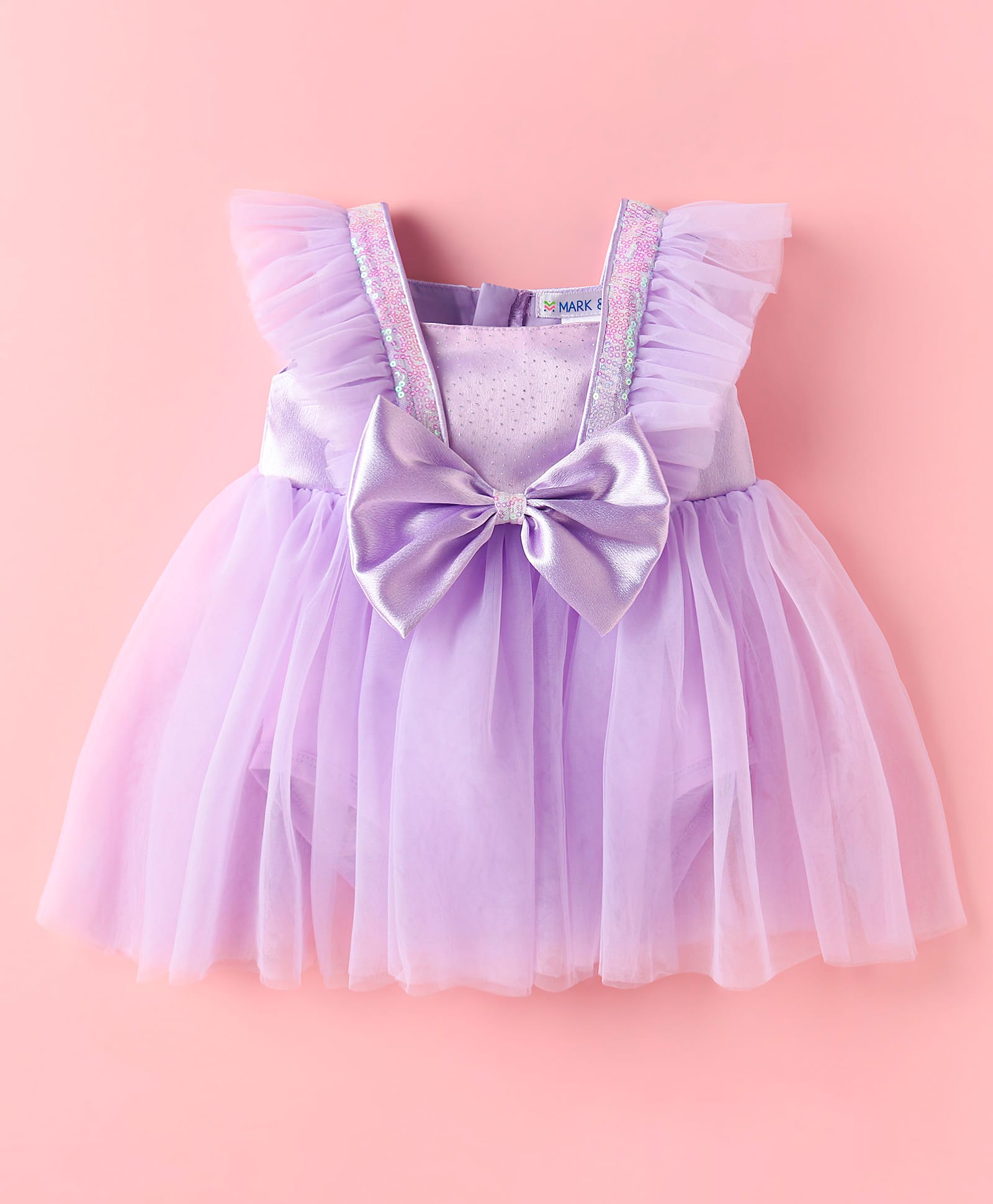 Mark & Mia Woven Frill Sleeves Frock Style Party Onesie with Sequin Detailing & Bow Applique - Purple-picture-25