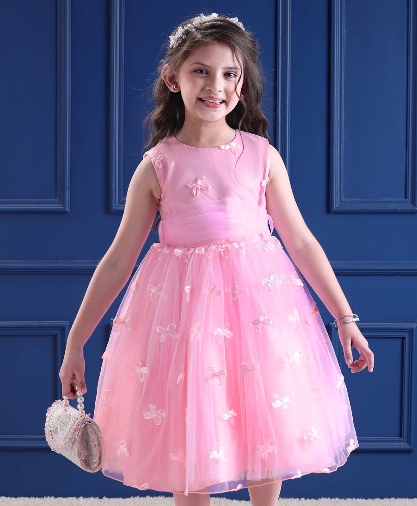 Mark & Mia Woven Sleeveless Mesh Party Dress with Floral Design & Shimmer - Pink-picture-13