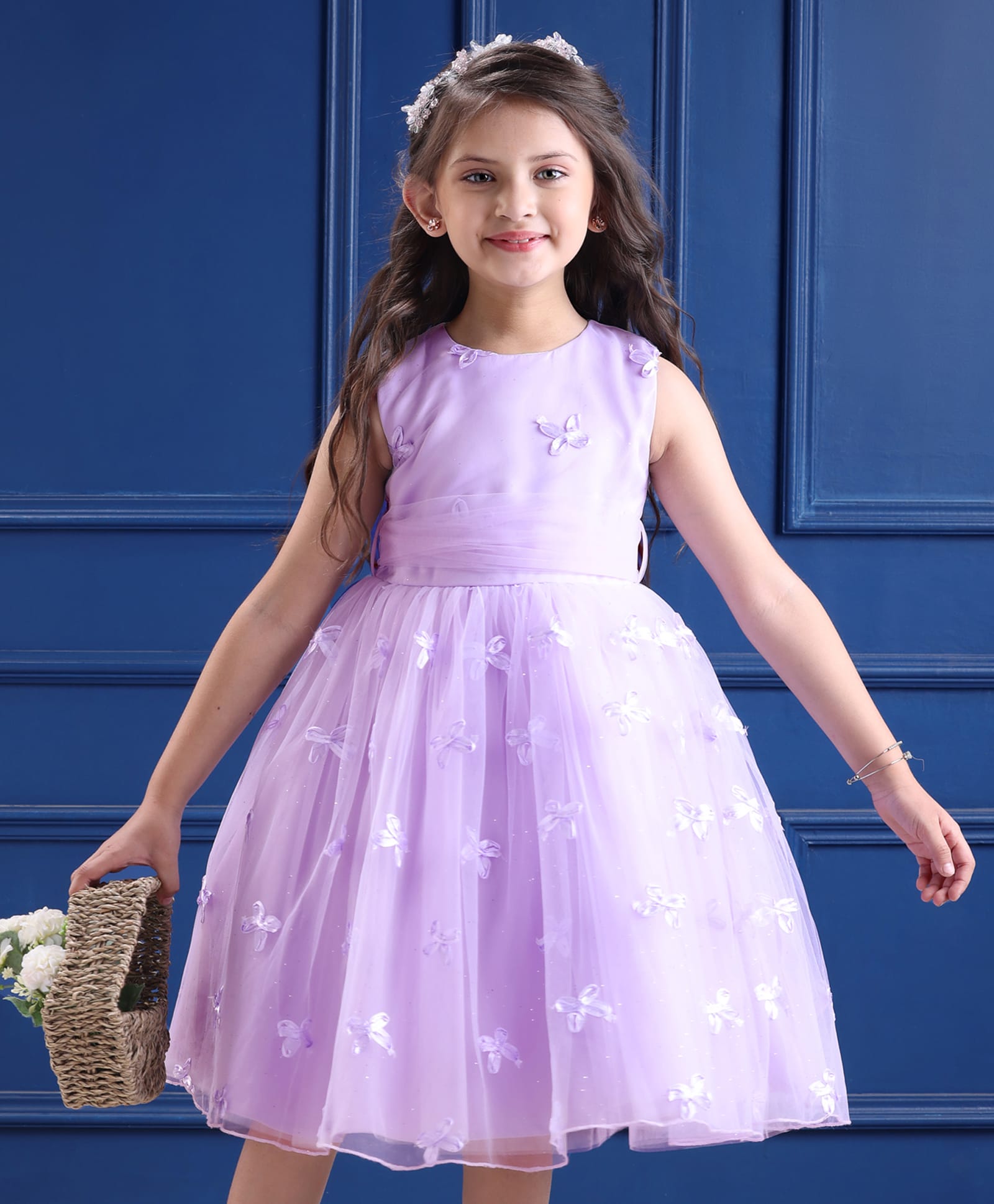 Mark & Mia Woven Sleeveless Mesh Party Dress with Floral Design & Shimmer - Purple-picture-10