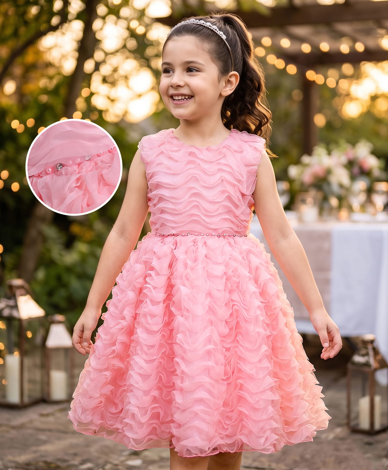 Mark & Mia Woven Sleeveless Textured Party Dress with Beads & Diamonds Embellishment - Peach-image-27