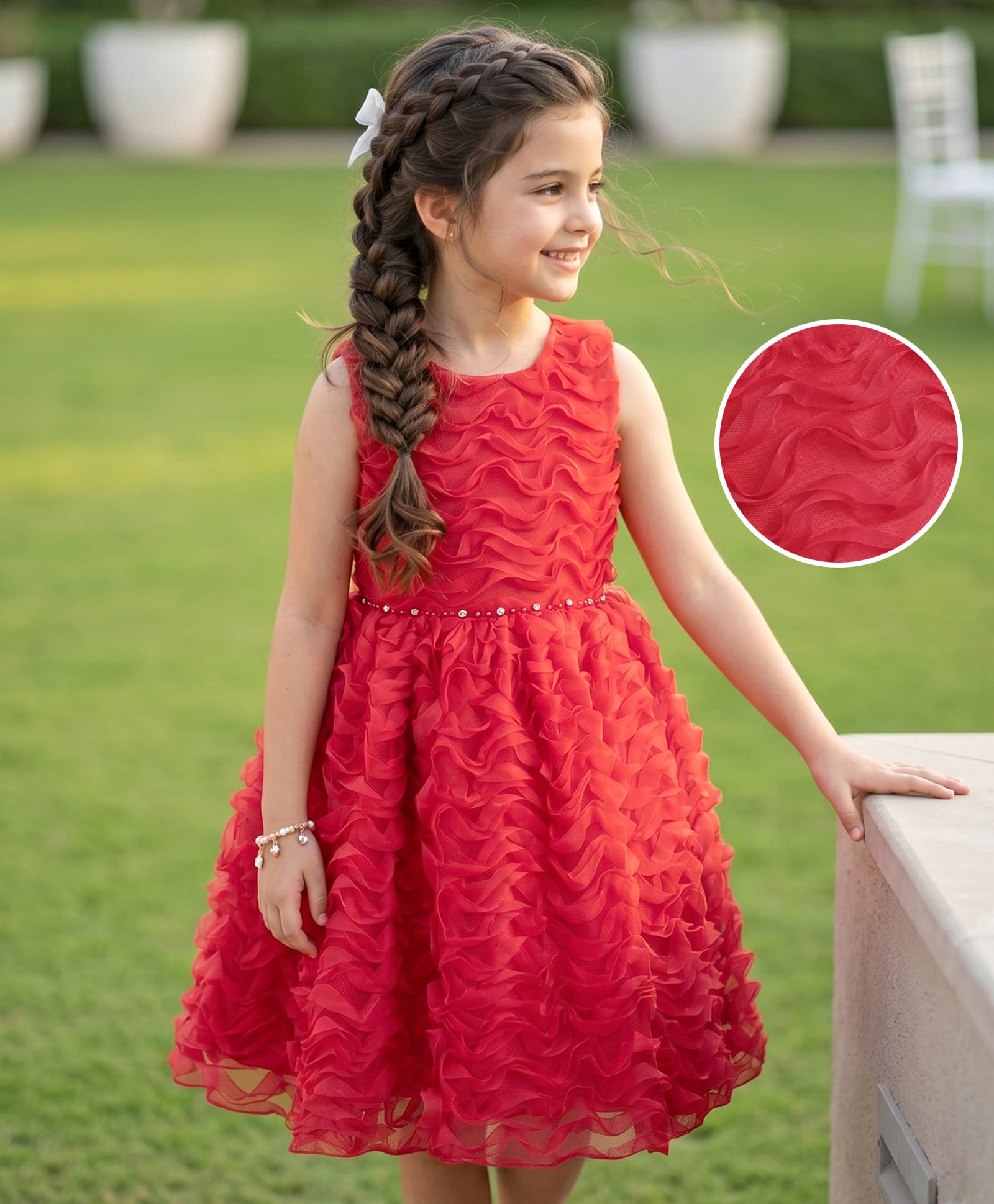 Mark & Mia Woven Sleeveless Textured Party Dress with Beads & Diamonds Embellishment - Red-image-37
