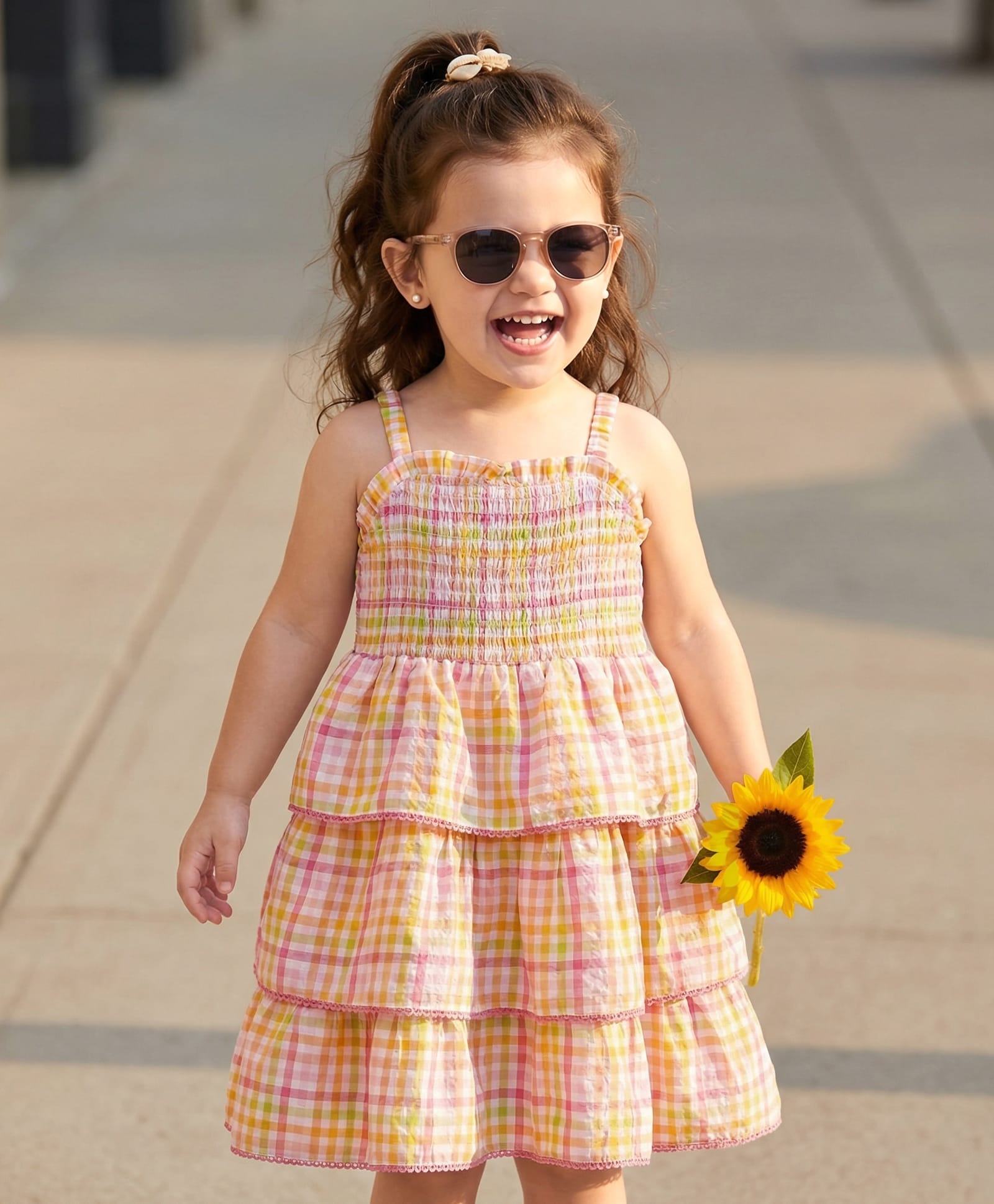 Babyhug Rayon Woven Sleeveless Layered Frock with Smocking Detailing & Stripes - Multicolour