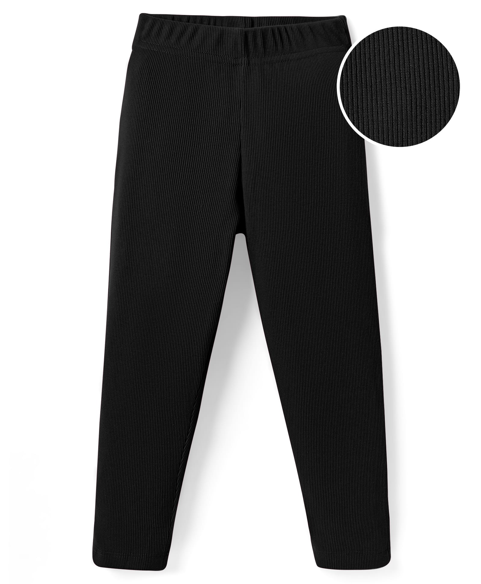 kookie kids india Kookie Kids Rib Cotton Elastane Knit Full Length Solid Legging With Elasticated Waist - Black-picture-15
