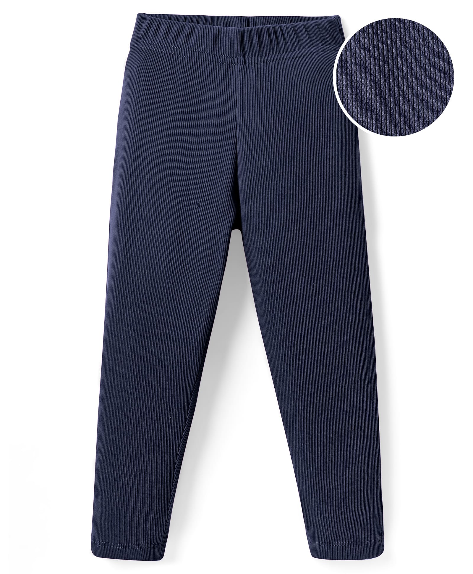 kookie kids india Kookie Kids Rib Cotton Elastane Knit Full Length Solid Legging With Elasticated Waist - Navy Blue-picture-22