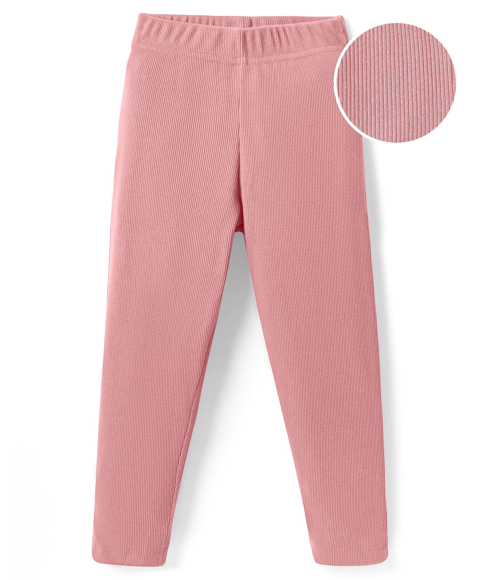 Kookie Kids Rib Cotton Elastane Knit Full Length Solid Legging With Elasticated Waist - Peach-image-11