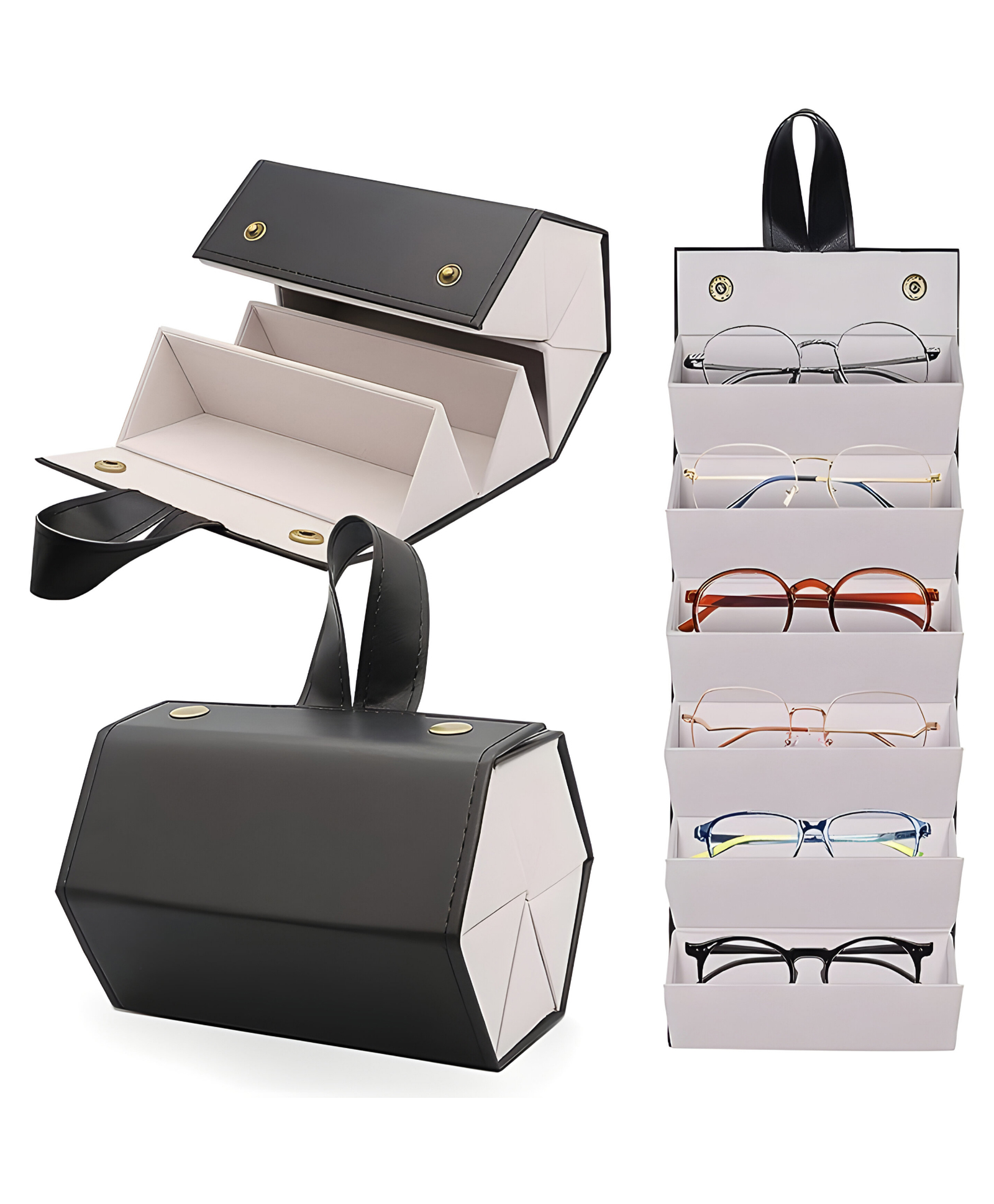 SCHOOLISH 6 Slots Sunglasses Organizer, Foldable Compact Travel Glasses Leather Case, Eyeglasses Storage Box, Hanging Eyewear Holder, Portable Hard & Soft Oversized Sunglass Bag for Men & Women- PACK OF 1- COLOR MAY VARY-image-3