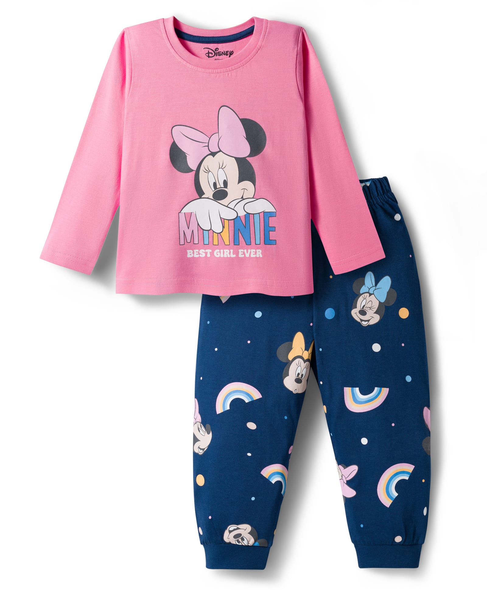 Babyhug Disney Single Jersey Knit Full Sleeves Night Suit With Minnie Mouse Family Graphics - Pink & Navy Blue-image-27