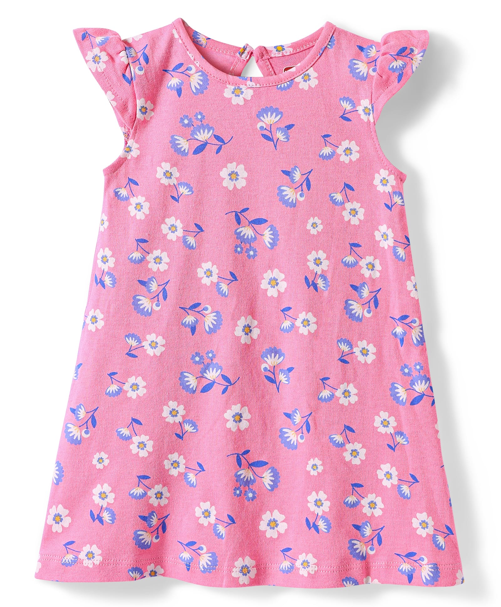 Babyhug Cotton Knit Frill Sleeves Nighty with Floral Print - Pink-picture-16