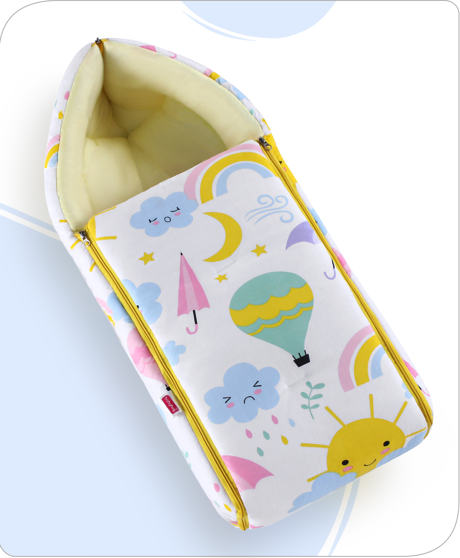 Babyhug Cotton Sleeping Bag with Sunny Day Print - White-image-23