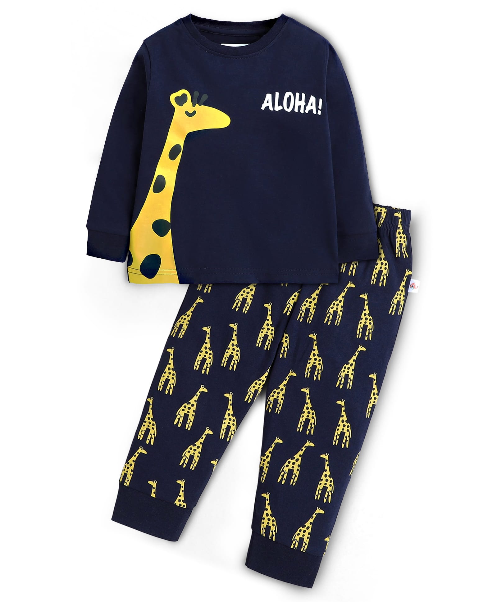 BUMZEE Cotton Knit Full Sleeves Giraffe Printed Night Suit - Navy Blue-image-18