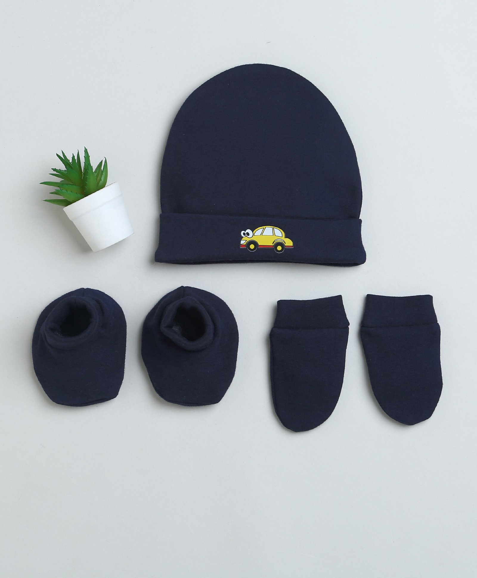 BUMZEE Interlock Knit Cap Mittens & Booties Set with Car Print Navy Blue - Diameter 10 cm-image-9