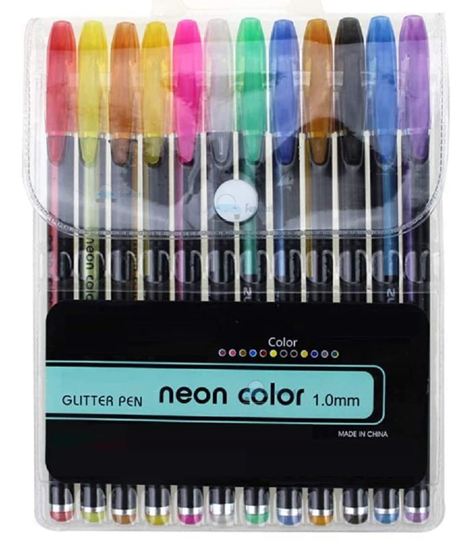 Bunie Glitter Neon Color Pen Set12 Pcs Multicolor-picture-15