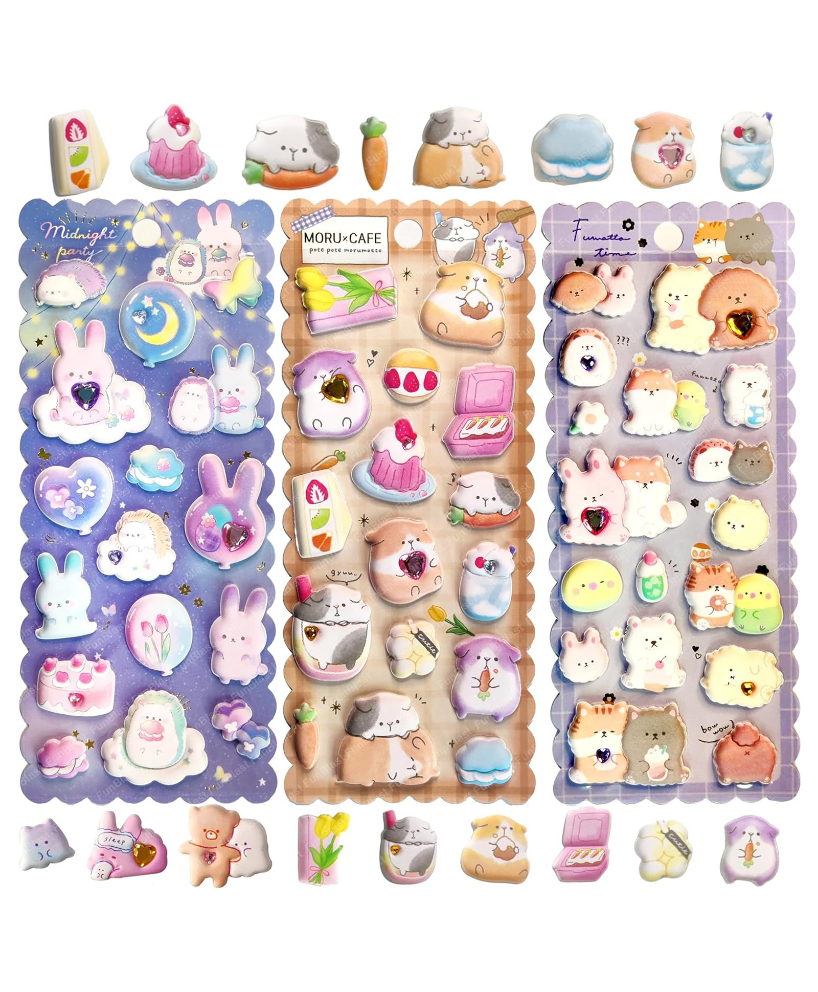 Bunie Cute Kawaii Puffy Stickers SetPack of 3 Sheets Multicolor-picture-13
