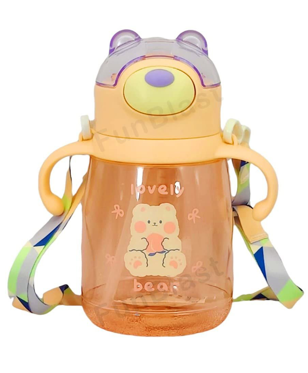 Bunie Cute Animal Design Water Bottle with Straw, Strap and Side Handle Beige-image-31