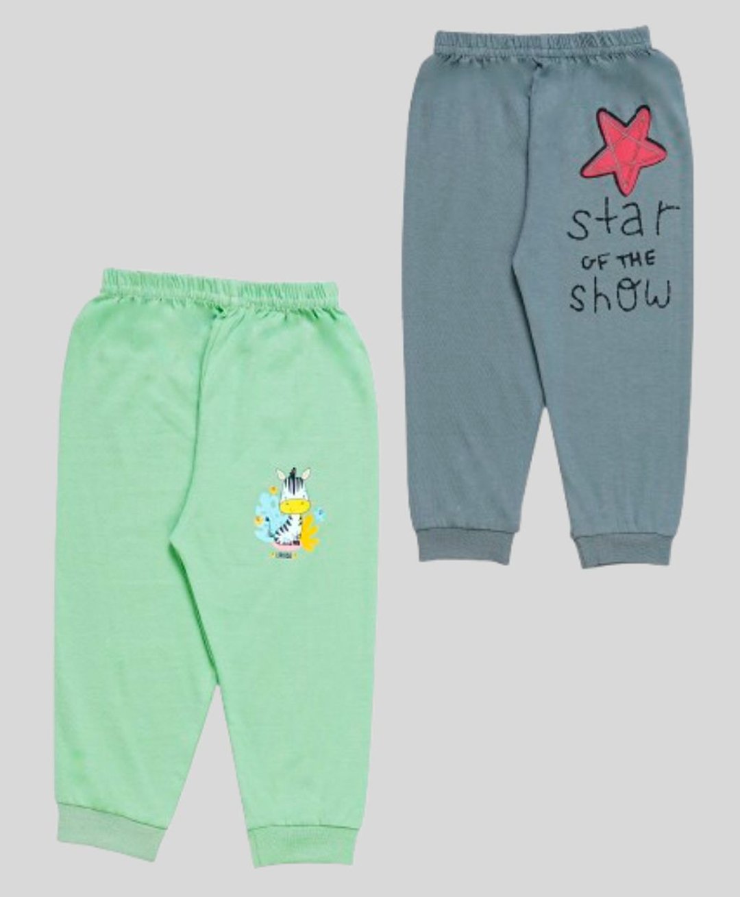Tiny Hugs Cotton Pack Of 2 Baby Zebra & Star Of The Show Text Printed Joggers - Multi Colour-picture-16