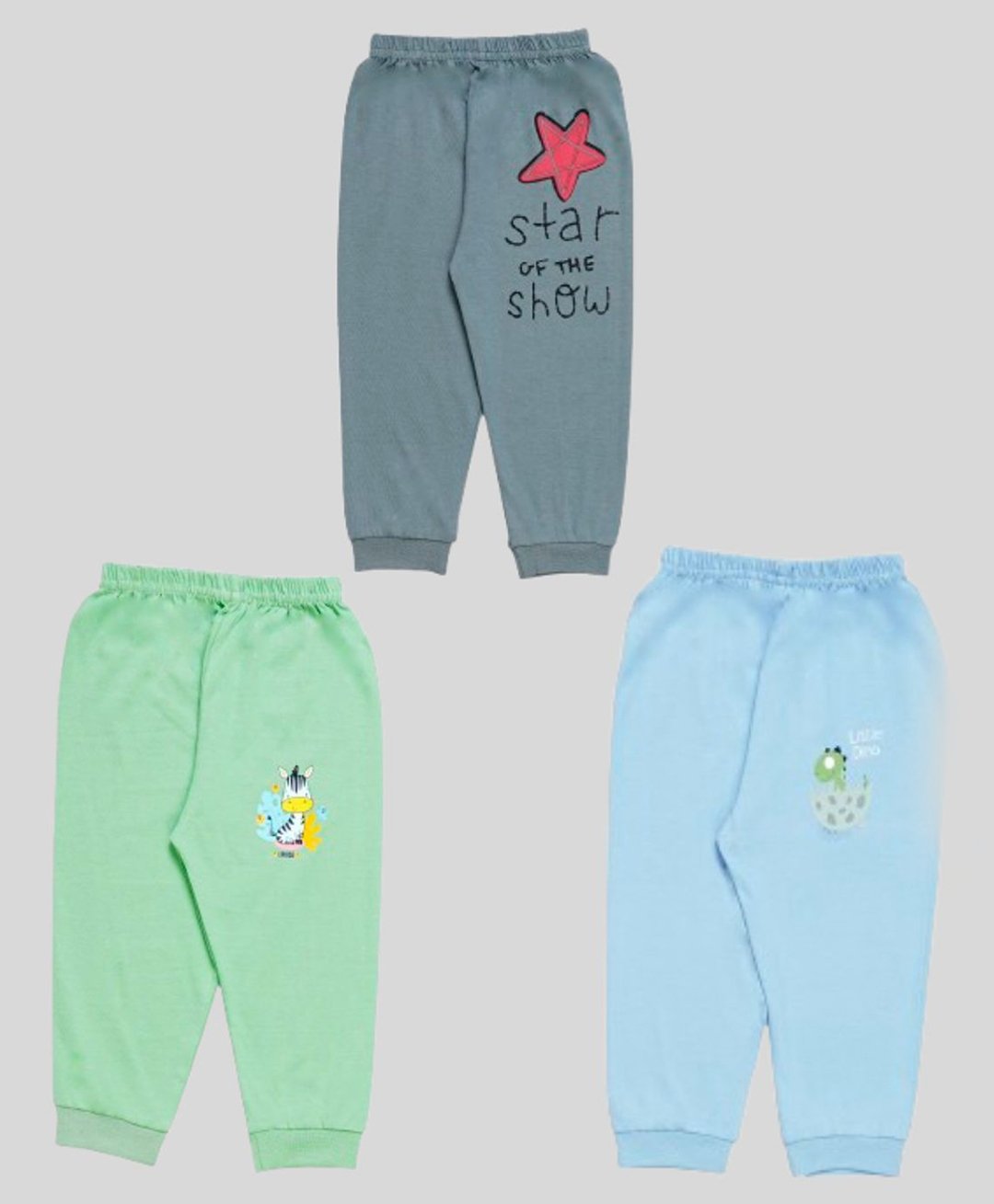 Tiny Hugs Cotton Pack Of 3 Baby Dinosaur & Star Of The Sow Text Printed Pajamas - Multi Colour-picture-24