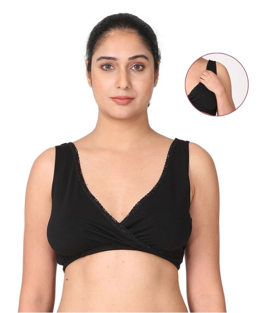 Morph Solid Skin Friendly Sleeping Bra With Pull Over Nursing Access - Black-picture-11