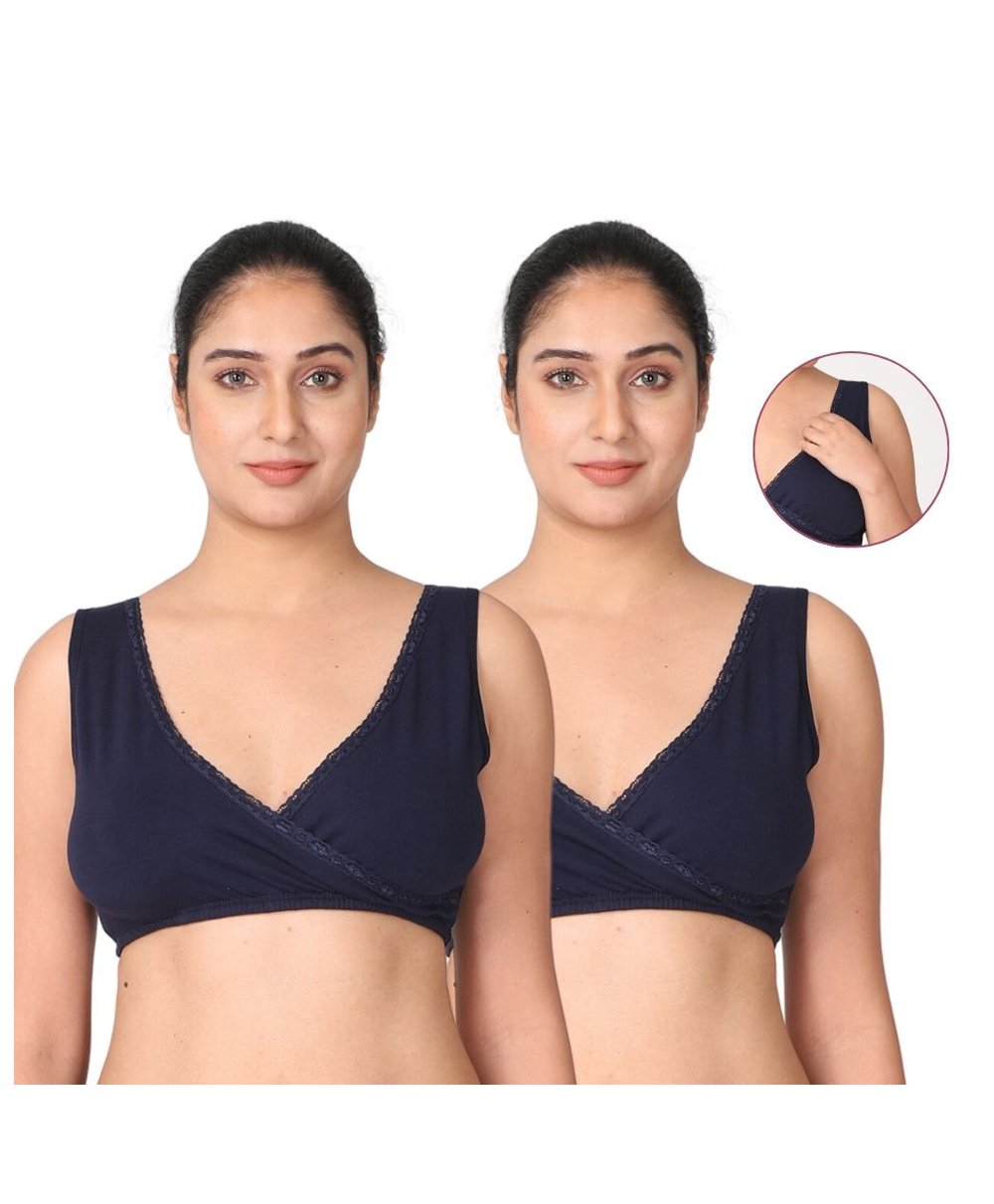 Morph Pack Of 2 Solid Skin Friendly Sleeping Bras With Pull Over Nursing Access - Navy Blue-image-7