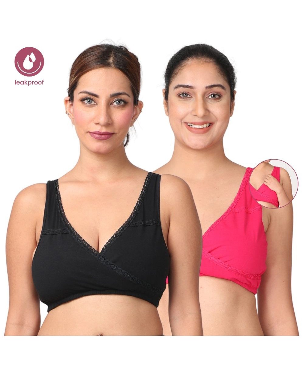 Morph Pack Of 2 Leak Proof Maternity Leakproof Nursing Bras - Black & Dark Pink-picture-20