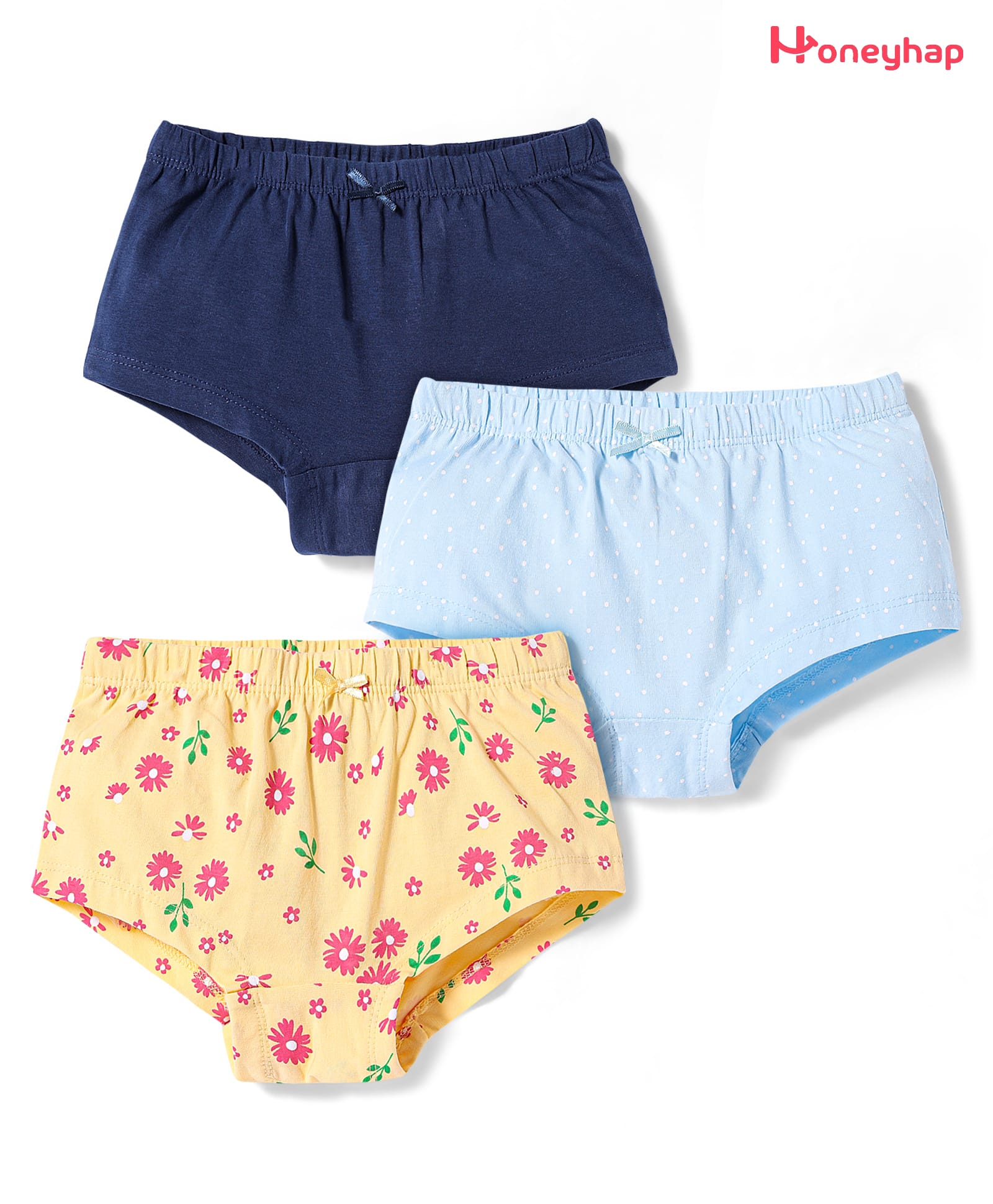 Honeyhap Premium Cotton Elastane Knit Hipster Panties With Floral Print Pack Of 3 - Golden Haze Navy Peony & Spun Sugar-image-11
