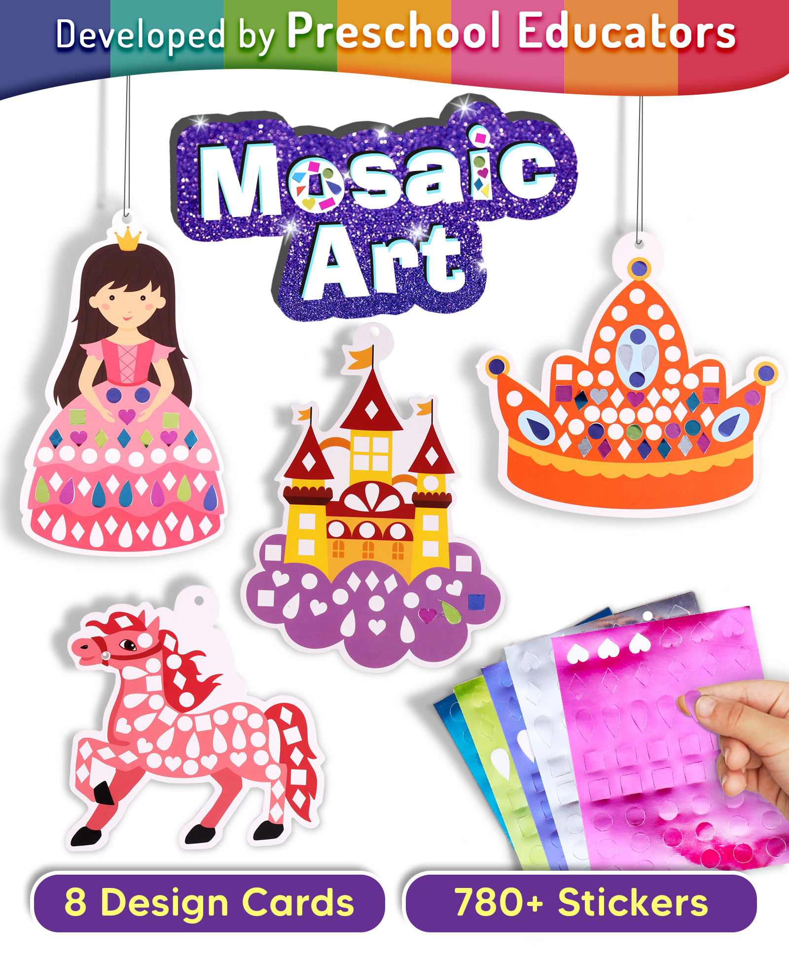 Intelliskills Shimmer & Shine Princess Mirror Mosaic Art & Craft Kit | DIY Creative Sticker Activity Set | 780+ Stickers, 8 Design Cards & Cord | BIS Certified | Educator Recommended | For Gifting-image-2