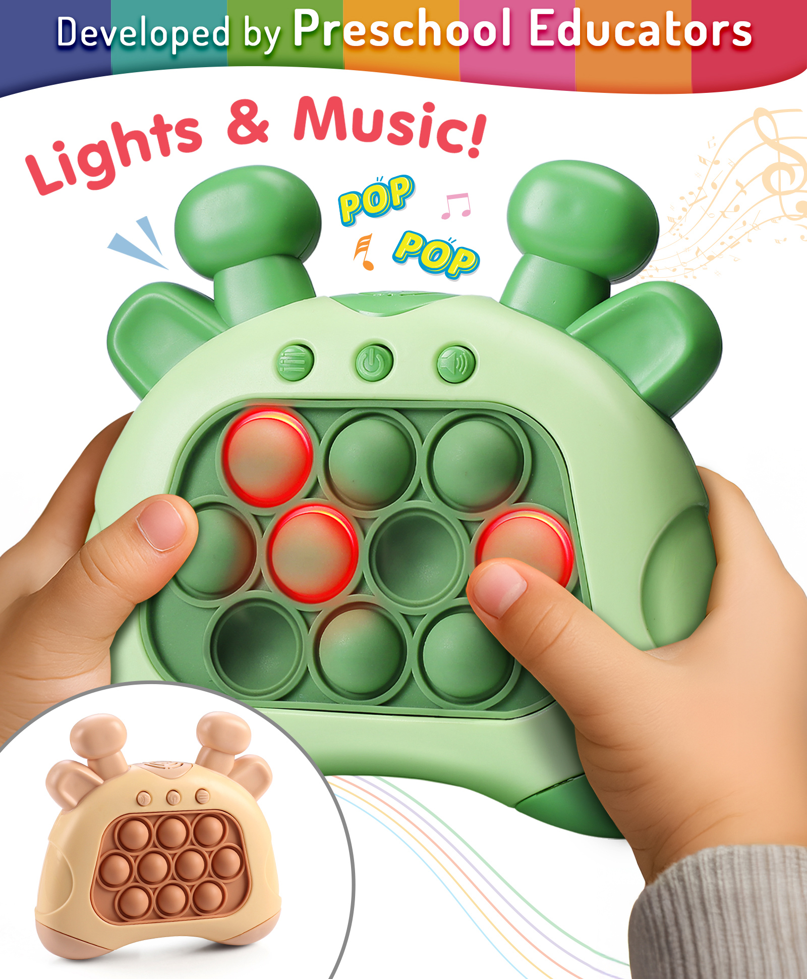 Intelliskills Pop & Play Pocket Gaming Console | Push Pop Interactive Game | Light & Sound Musical Toy | 4 Modes | Travel-Friendly | Boosts Sensory Skills & Focus |BIS Certified |Educator Recommended