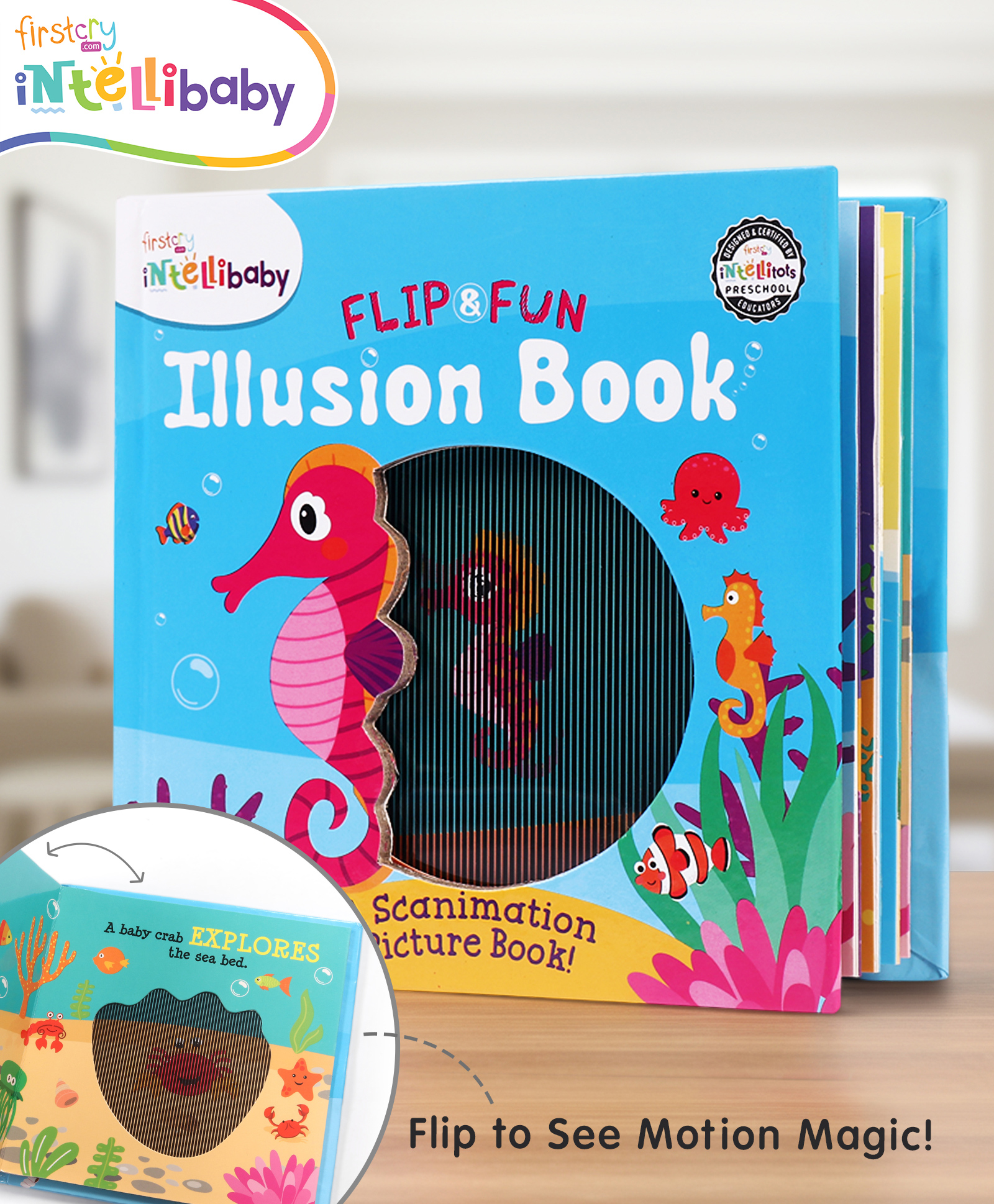 Intellibaby Flip & Fun Motion Illusion Board Book - Sea Animals | Colourful Pictures | Hologram Effect | Play Based Learning | Early Learning & Visual Development | Educator Recommended | For Gifting