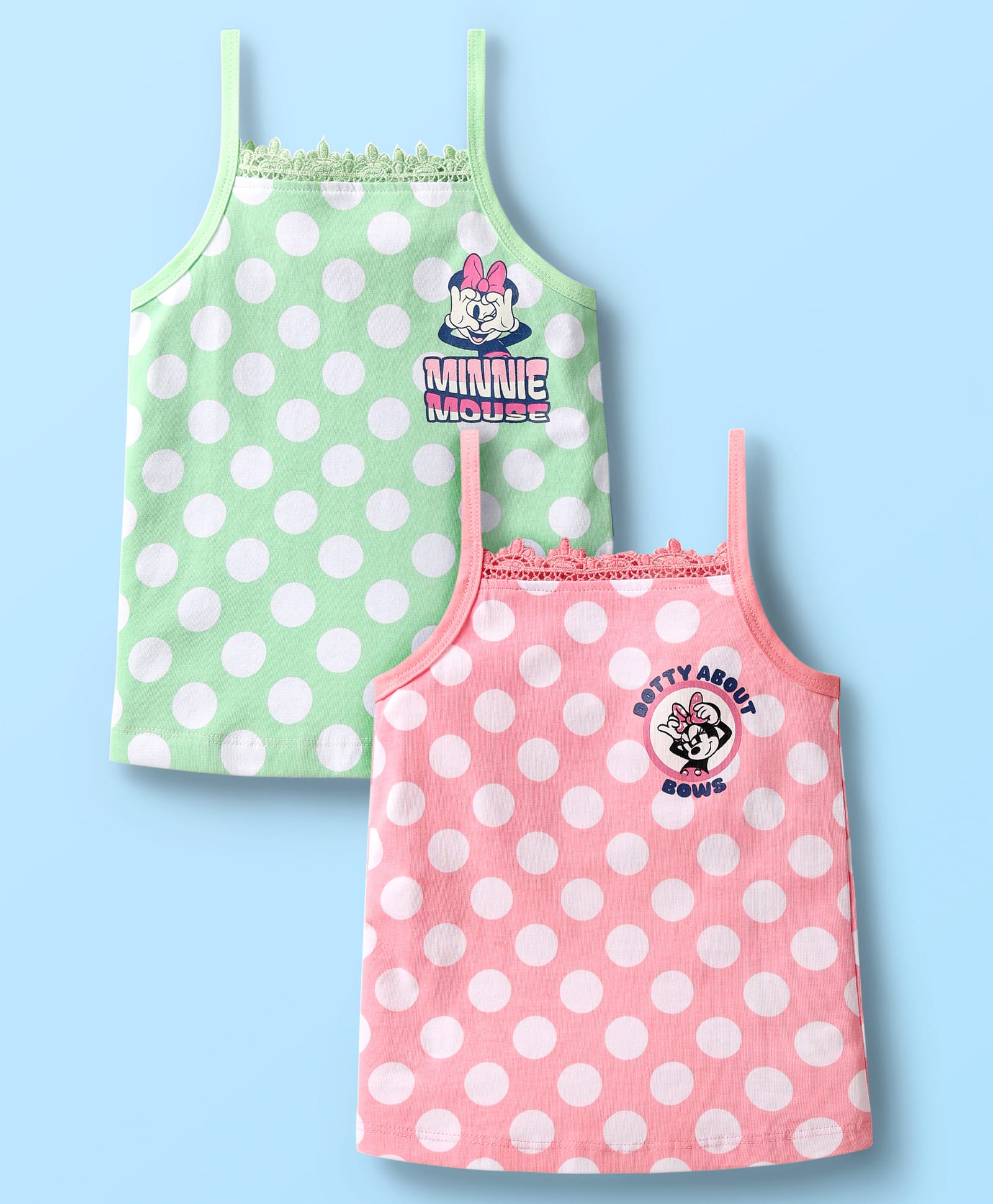 Babyoye Disney Interlock Knit Sleeveless Slips With Minnie Mouse Family Print Pack Of 2 - Pink & Light Green-picture-28