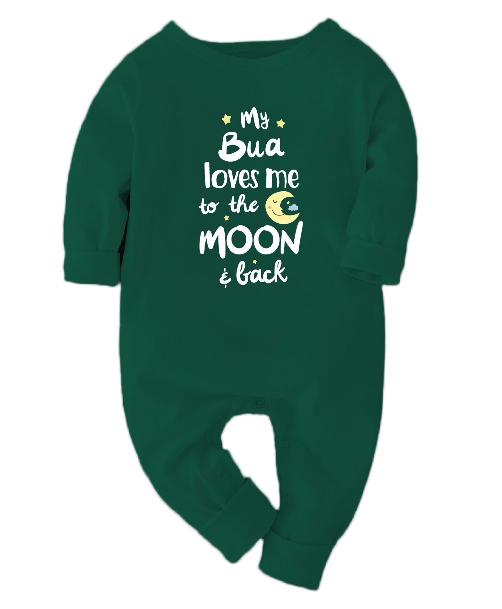 Zeezeezoo 100% Cotton Full Sleeves My Bua Loves Me To The Moon & Back Text Printed Romper - Forest Green-image-40