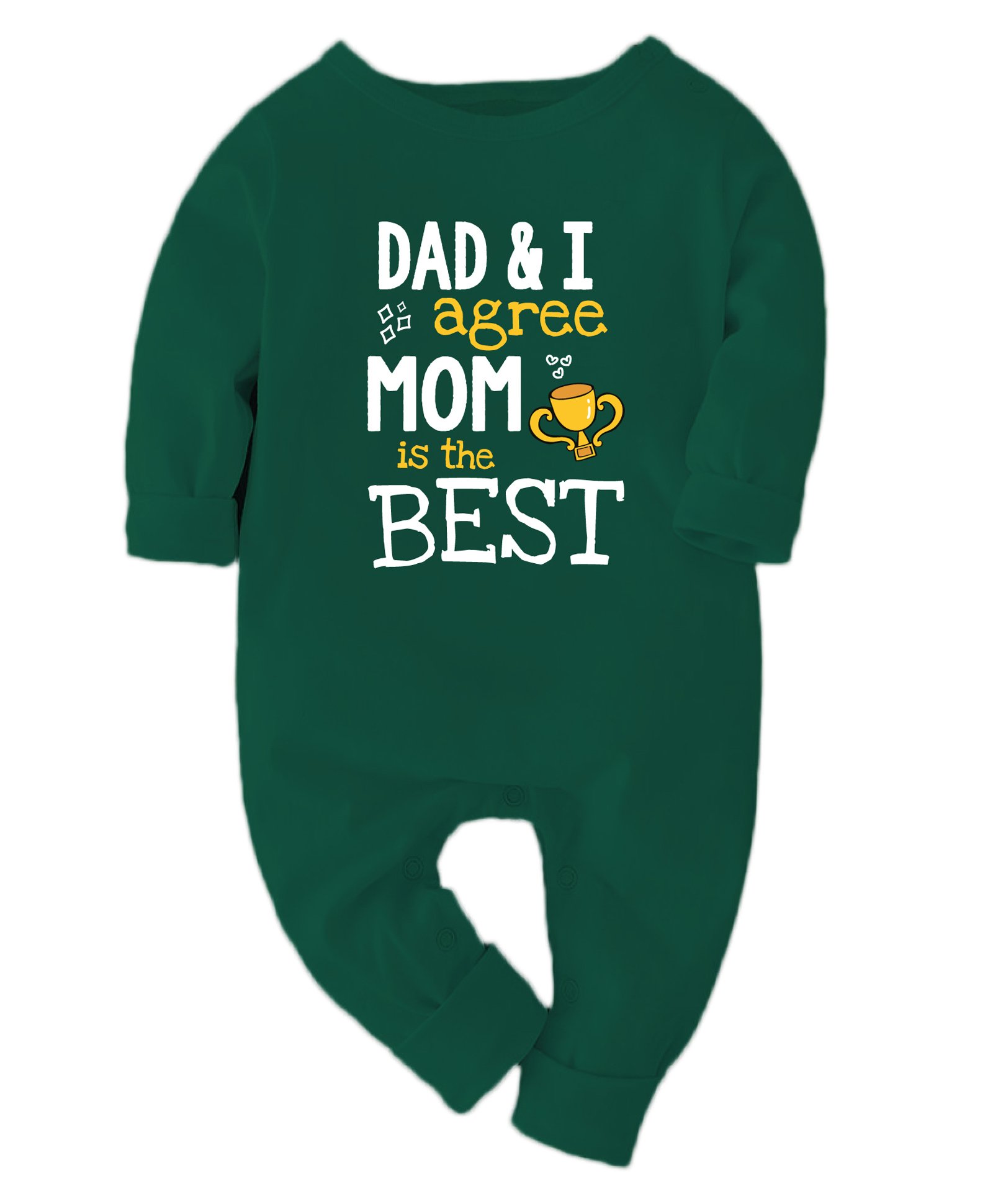 Zeezeezoo Mother Theme 100% Cotton Full Sleeves Dad & I Agree Mom Is The Best Text Printed Romper - Forest Green-picture-14