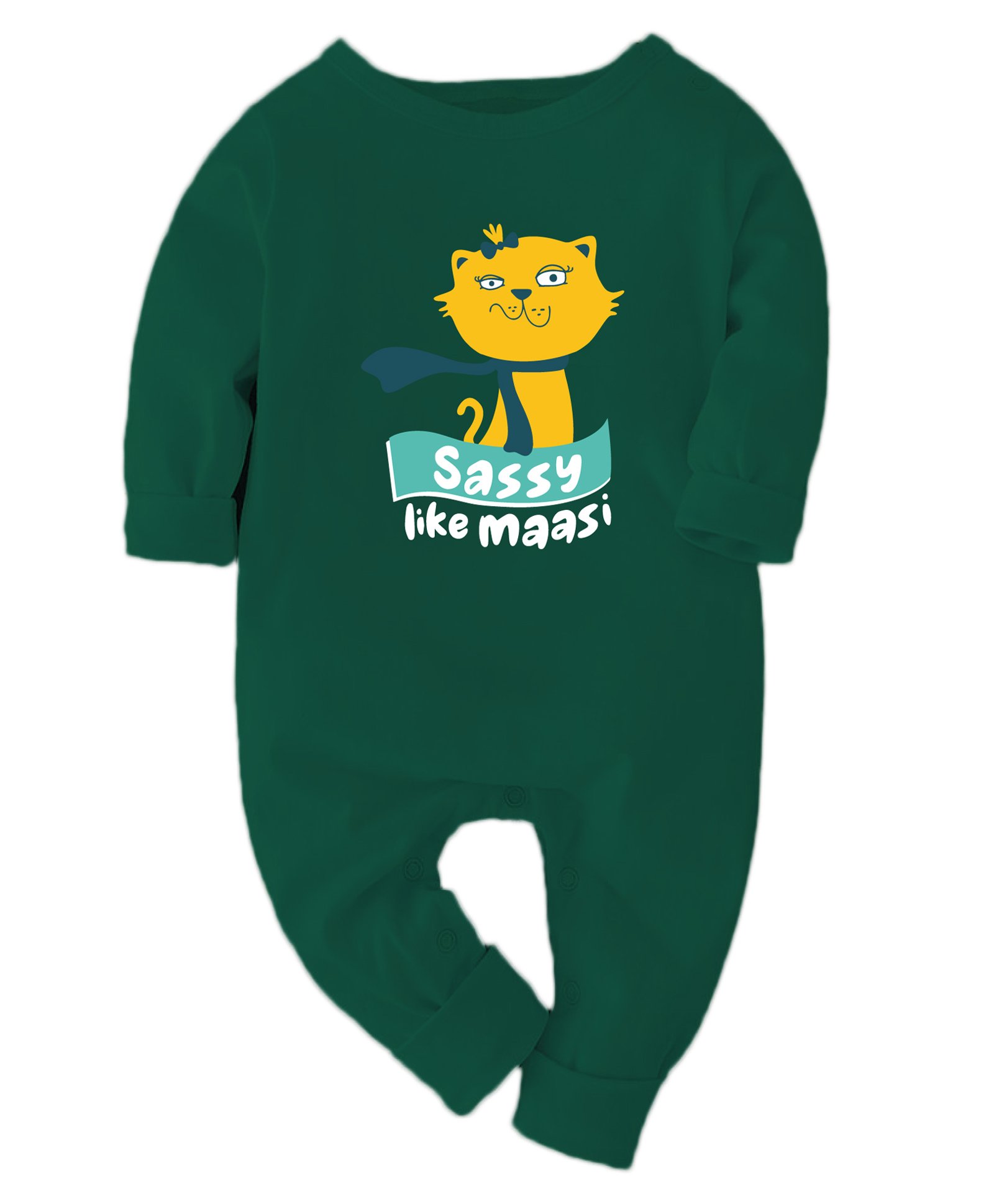 Zeezeezoo 100% Cotton Full Sleeves Sassy Like Masi Text Printed Romper - Forest Green-image-46