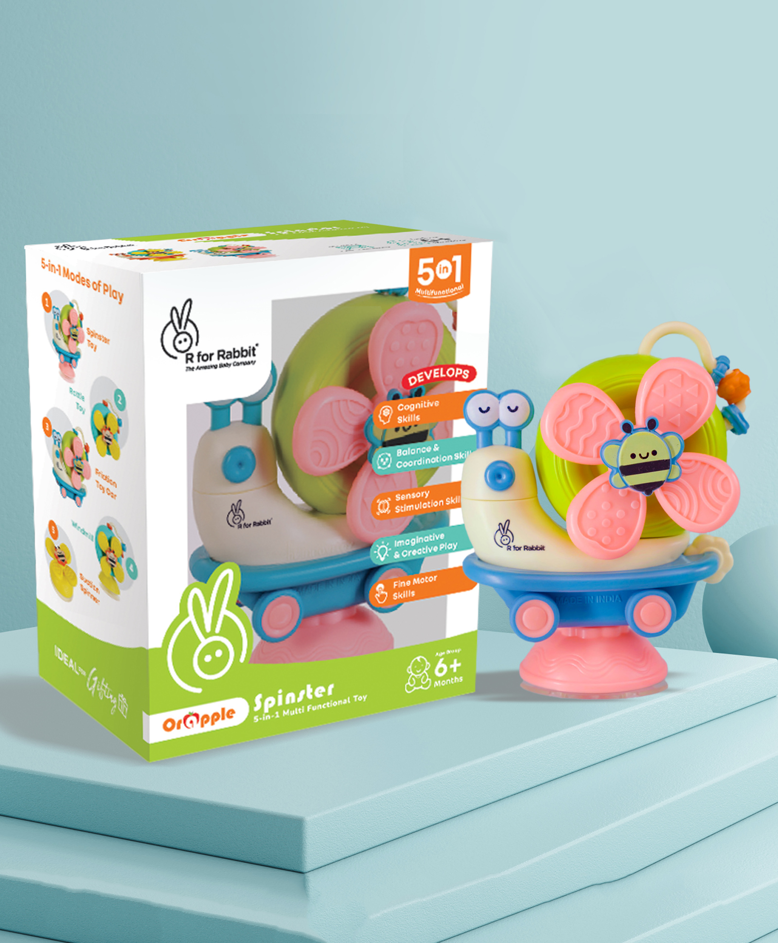R for Rabbit Orapple Spinster 5 in 1 Multi Activity Toy - Blue Cream