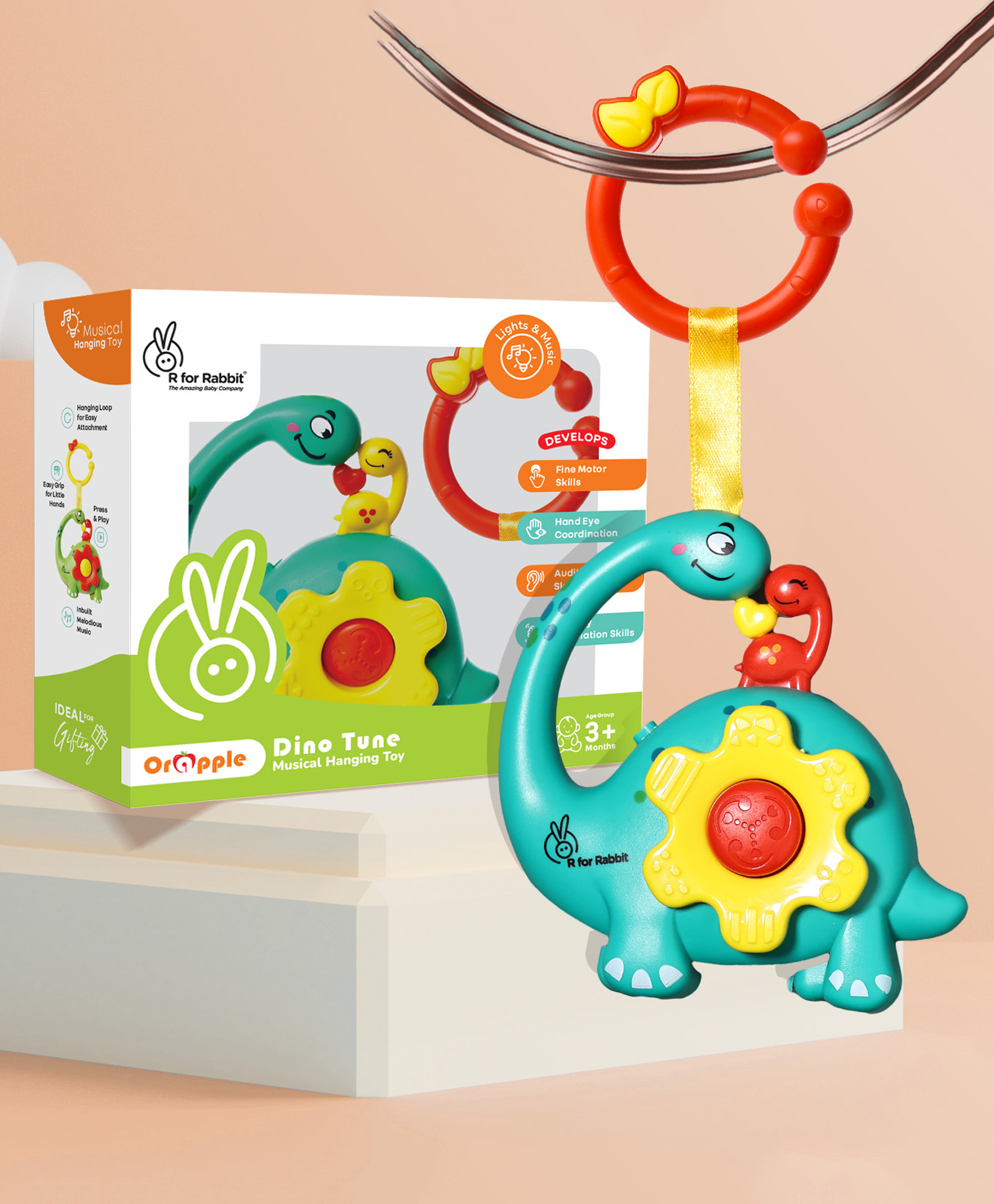 R for Rabbit Orapple Dino Tune Musical Hanging Toy - Blue & Yellow-image-38