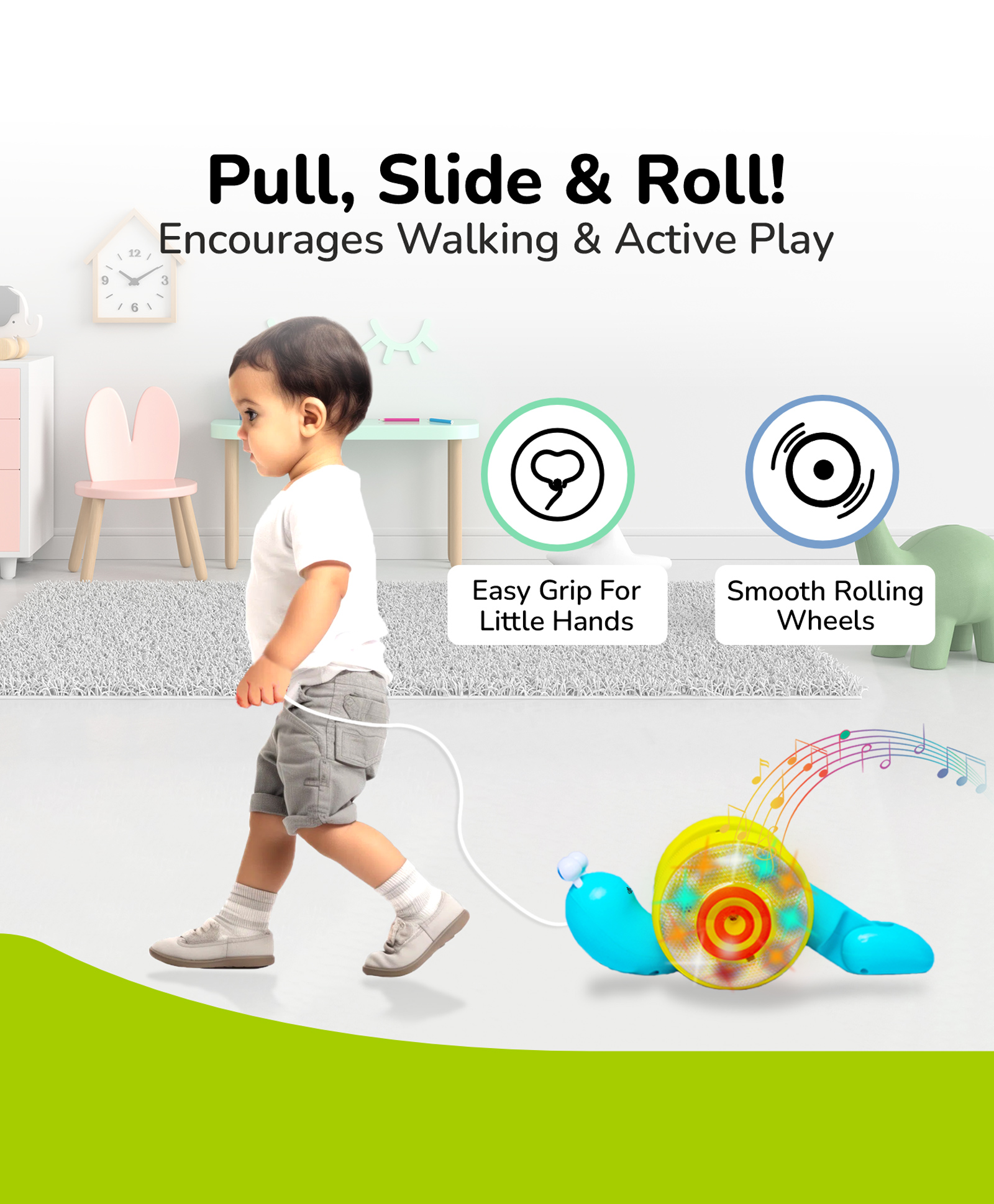 R for Rabbit Snail Tune BPA Free Musical Pull Toy with Lights & Music - Blue & Yellow-picture-21