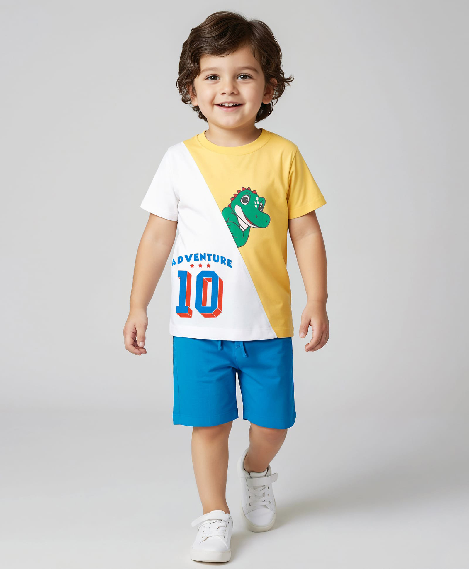 Babyhug 100% Cotton Knit Half Sleeves Croc Printed Cut & Sew T-Shirt & Short Set - Blue & Yellow-image-21