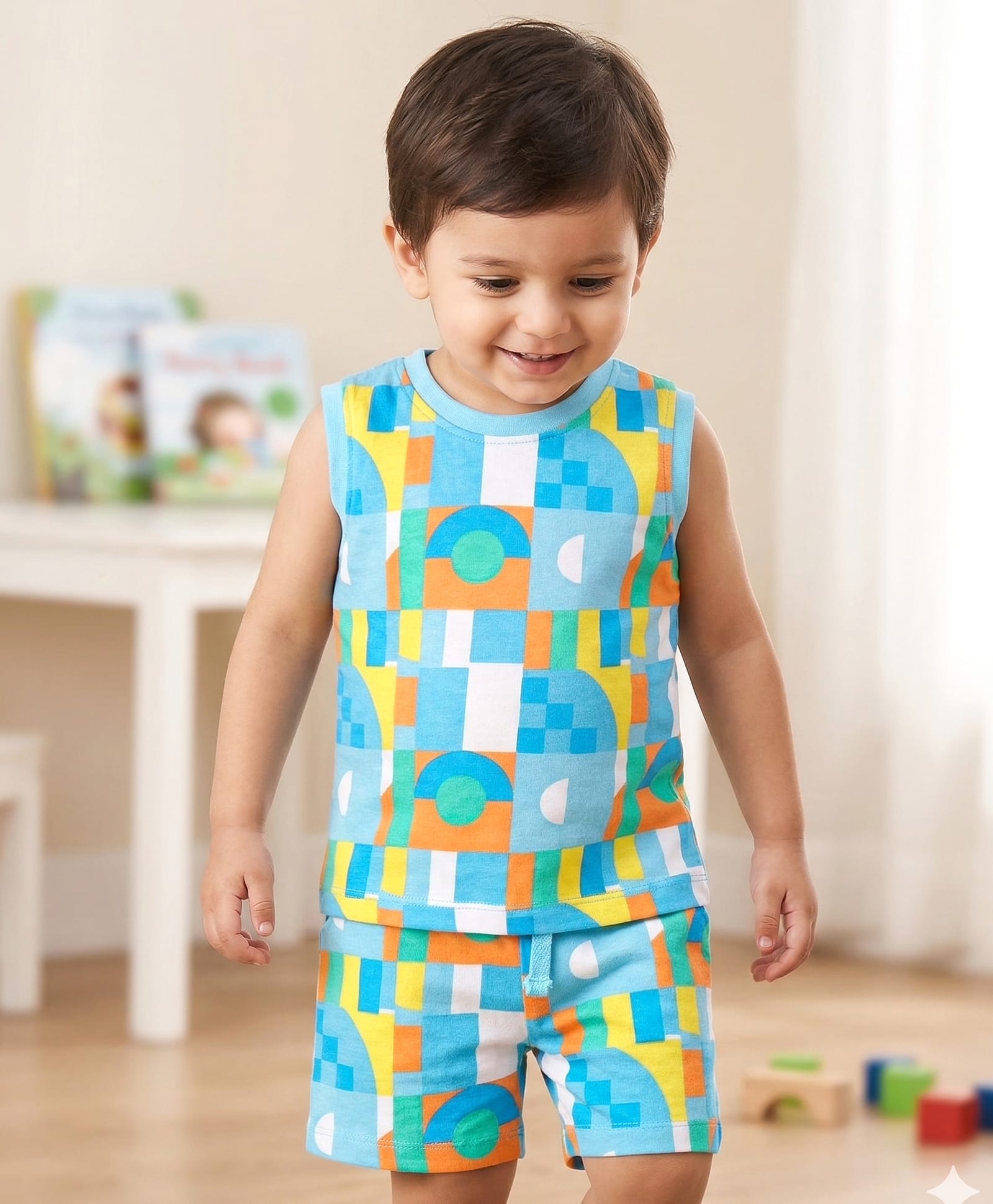 Babyhug Single Jersey Knit Sleeveless Printed Tank T-Shirt & Shorts Co-Ord Set - Multicolor-image-12