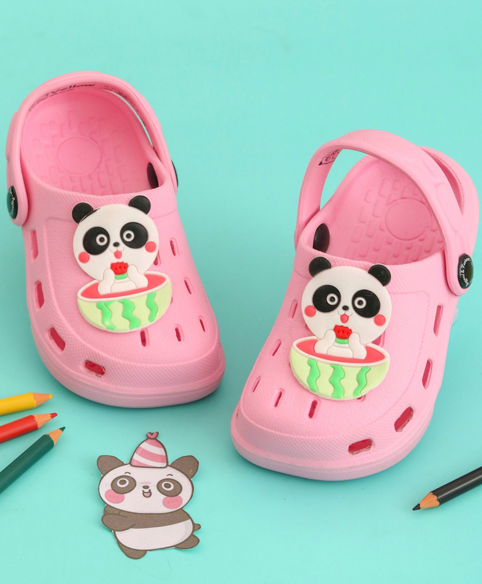 Yellow Bee Panda & Watermelon Applique Detailed Clogs - Light Pink-picture-14