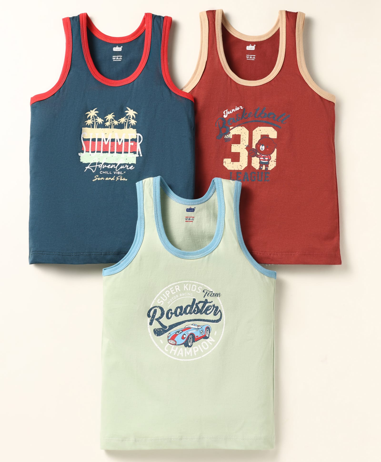 Simply Sinker Knit Sleeveless Printed Sando Vests Pack of 3 - Brown Navy Blue & Light Green-picture-10