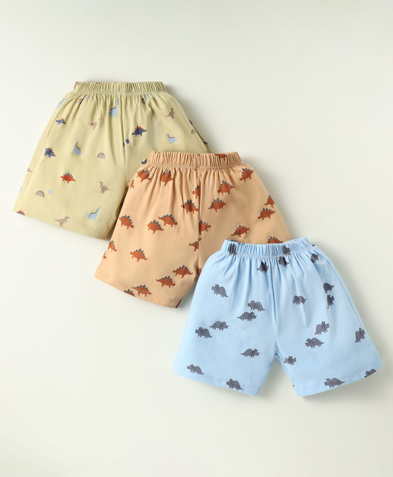 Simply Sinker Knit Knee Length Shorts With Dino Print Pack Of 3 - Light Blue Yellow & Brown-picture-24