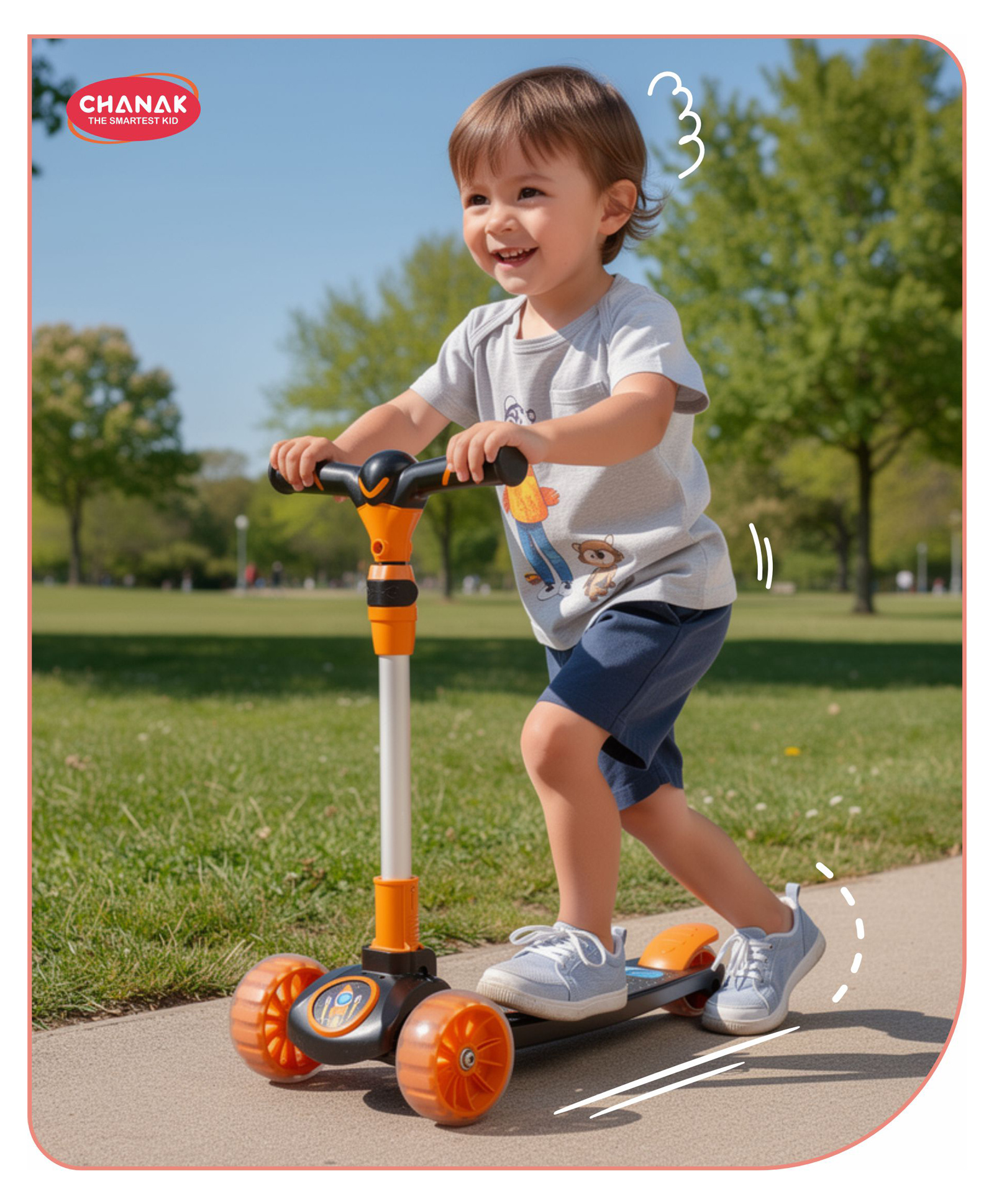 Aditi Toys Go Rider Kick Scooter for kids LED Light 3 Wheel Foldable Scooter With Rear Break 4 Height Adjustable With Lock for Boy & Girl 5+ Age Kids Scooter (Orange-Black)-image-45