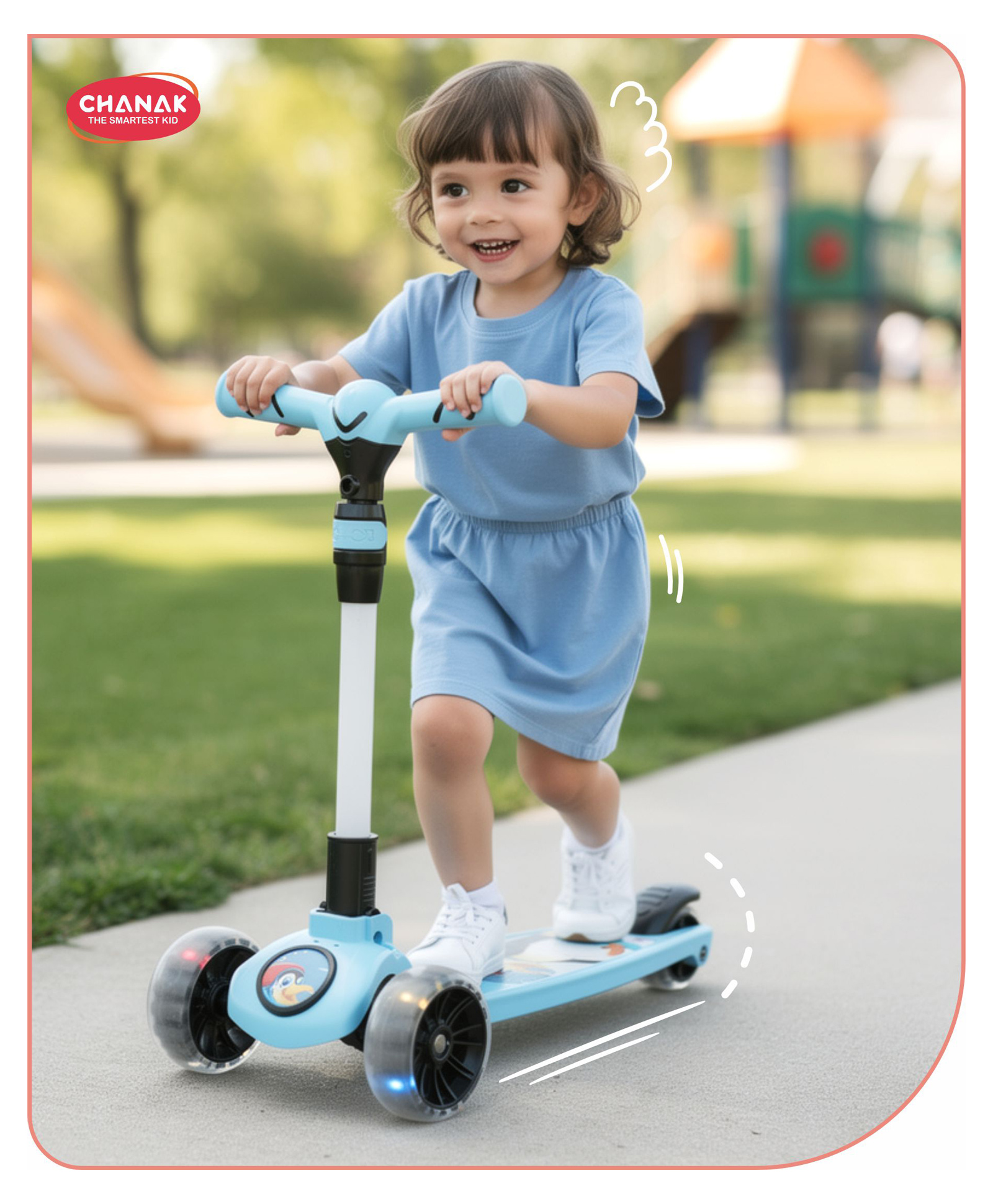 Aditi Toys Go Rider Kick Scooter for kids LED Light 3 Wheel Foldable Scooter With Rear Break 4 Height Adjustable With Lock for Boy & Girl 5+ Age Kids Scooter (Black-Blue)-image-24
