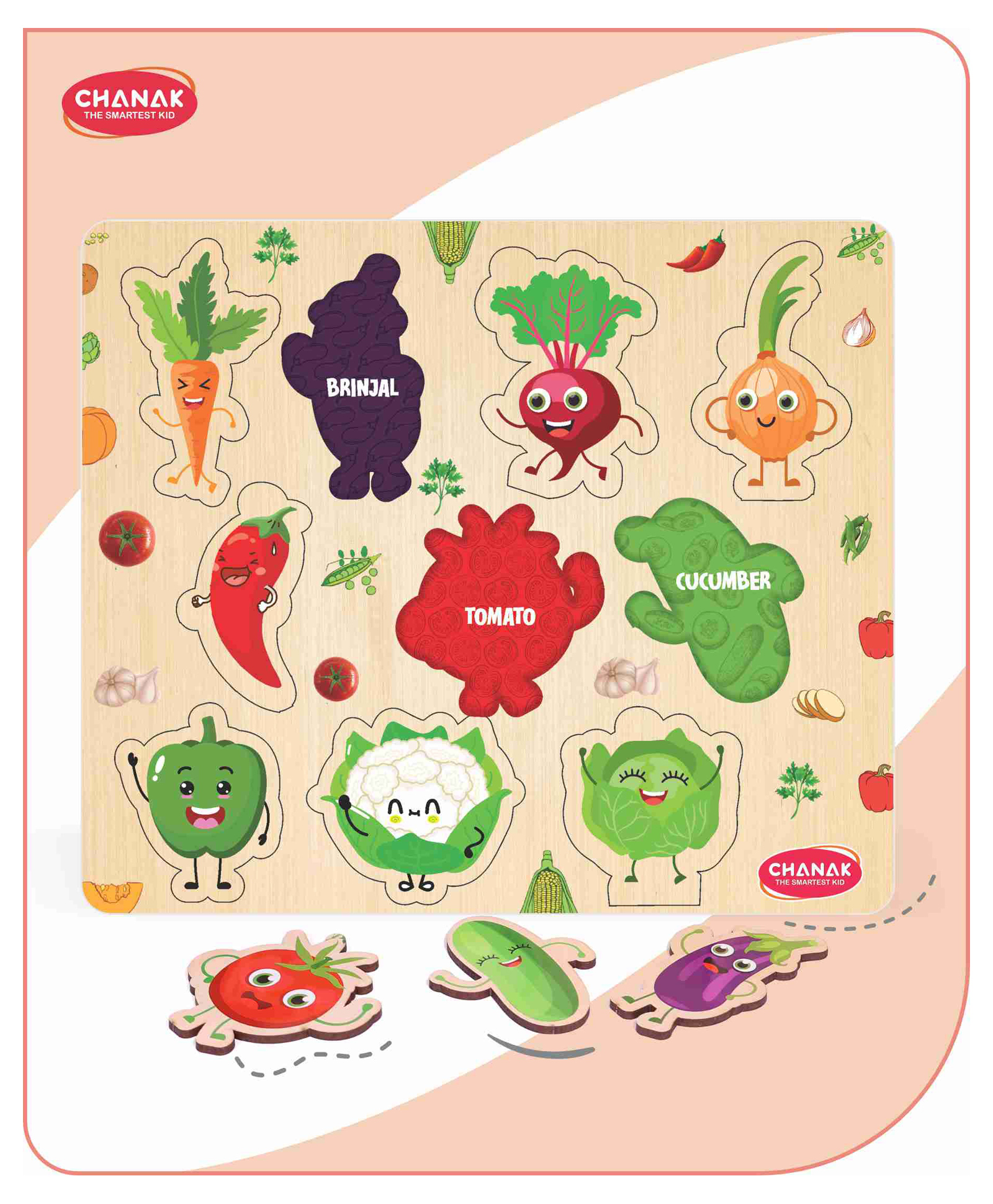 Aditi Toys Wooden Vegetable Puzzle With Picture Educational Vegetable Board for Kids 10 Different Vegetables with Funny Faces Montessori Learning Puzzle for Toddlers & Preschoolers, Nursery & Kindergarten Age Above 2+ Years-image-33