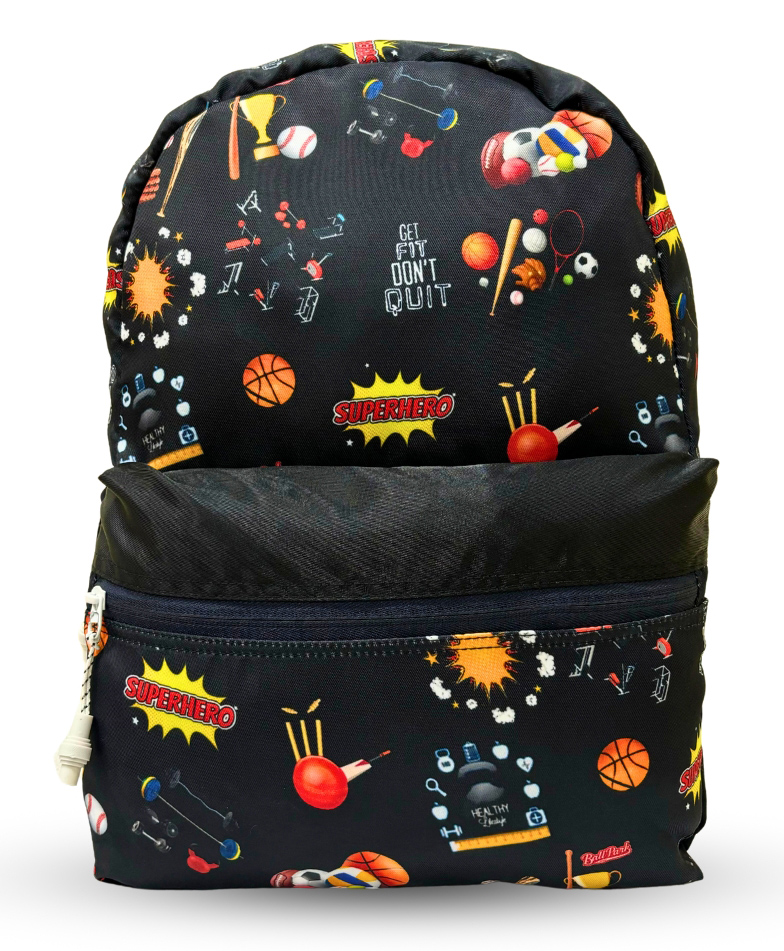 Bad Habit Kids Sport Series Backpack Stylish Black Print Design - Height 14 Inches-image-10