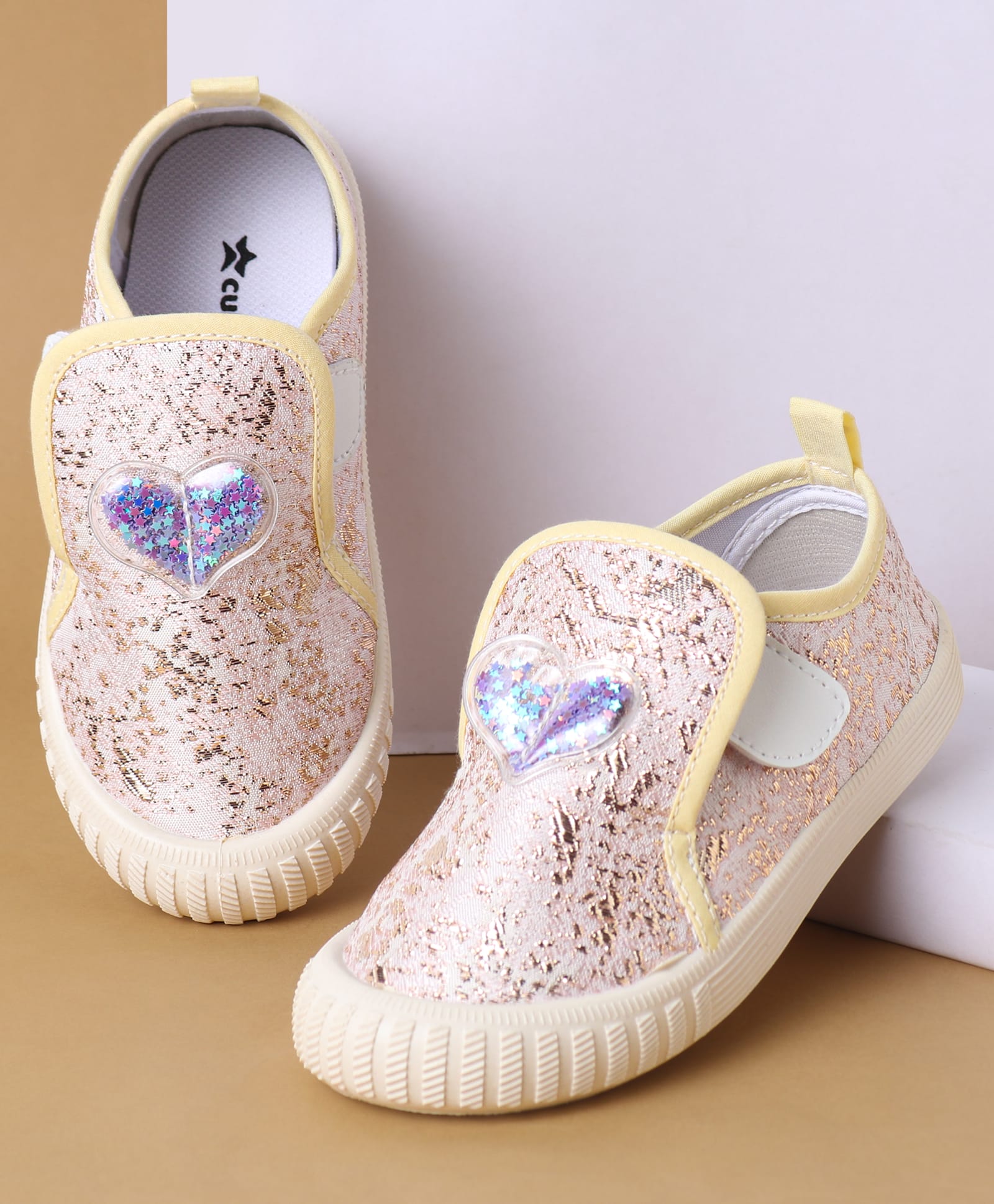 Cute Walk by Babyhug Velcro Closure Casual Shoes with Heart Applique - Light Yellow-picture-21