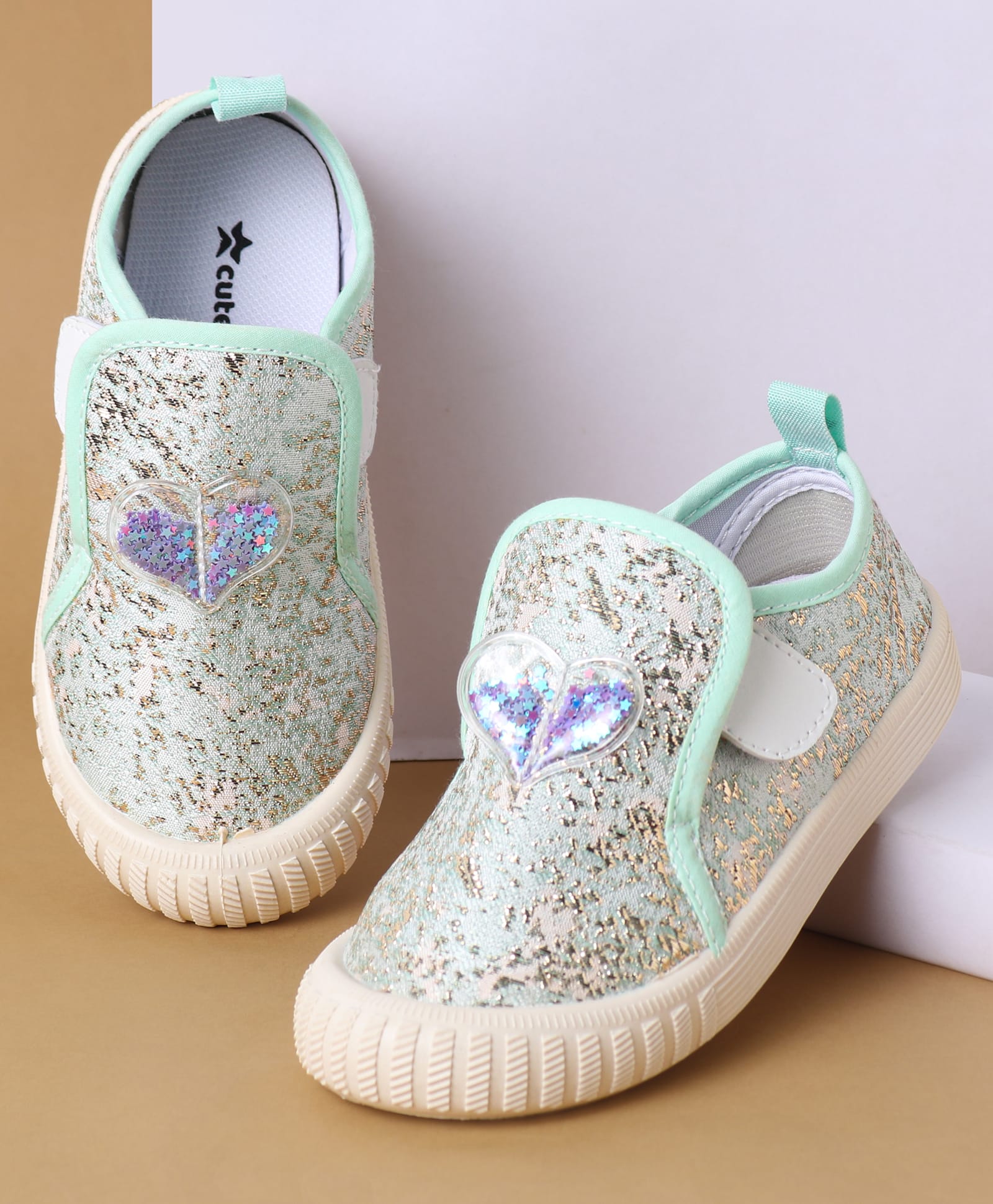 Cute Walk by Babyhug Velcro Closure Casual Shoes with Heart Applique - Mint Green-image-26