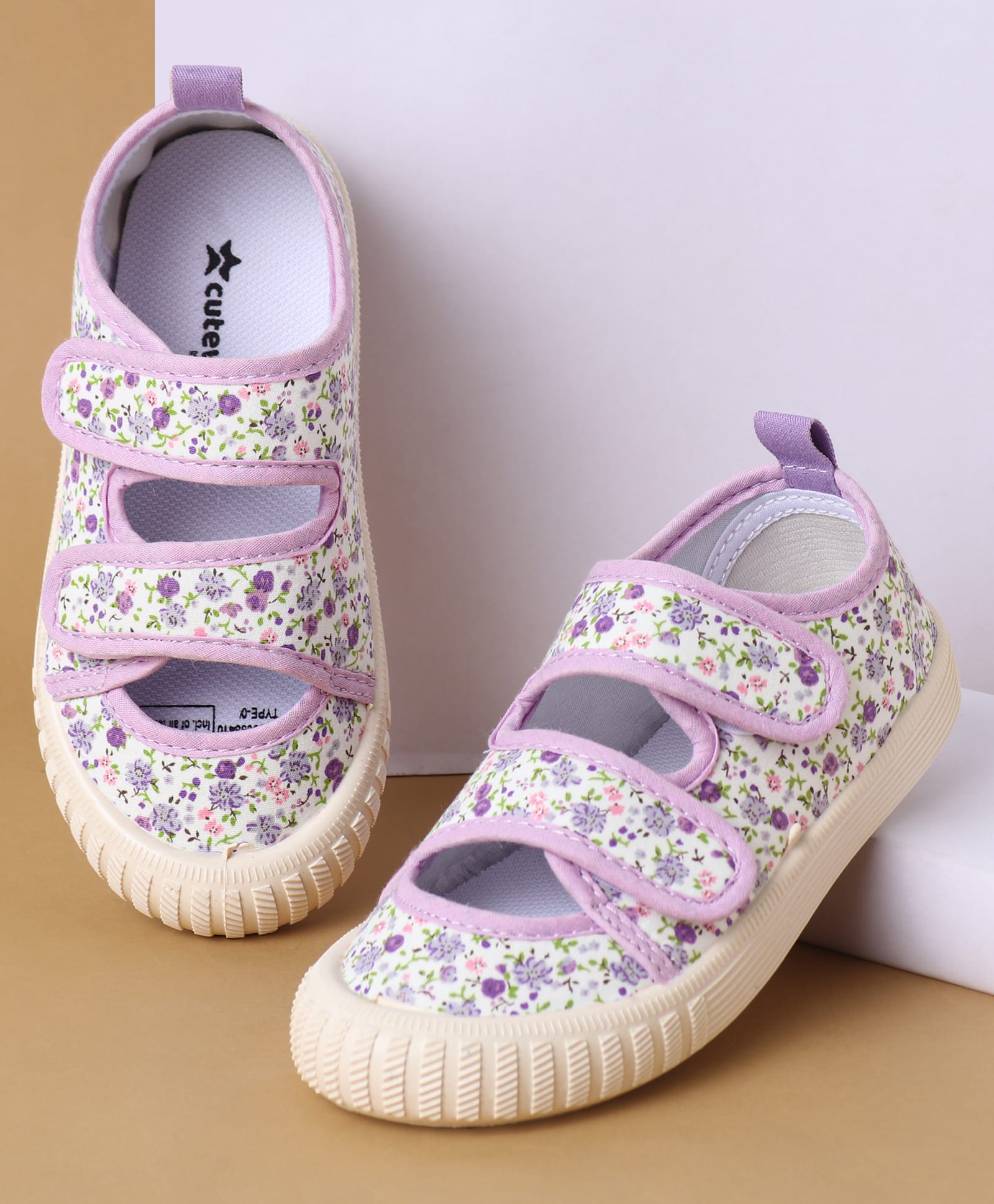 Cute Walk by Babyhug Velcro Closure Casual Shoes with Floral Print - Purple-picture-25