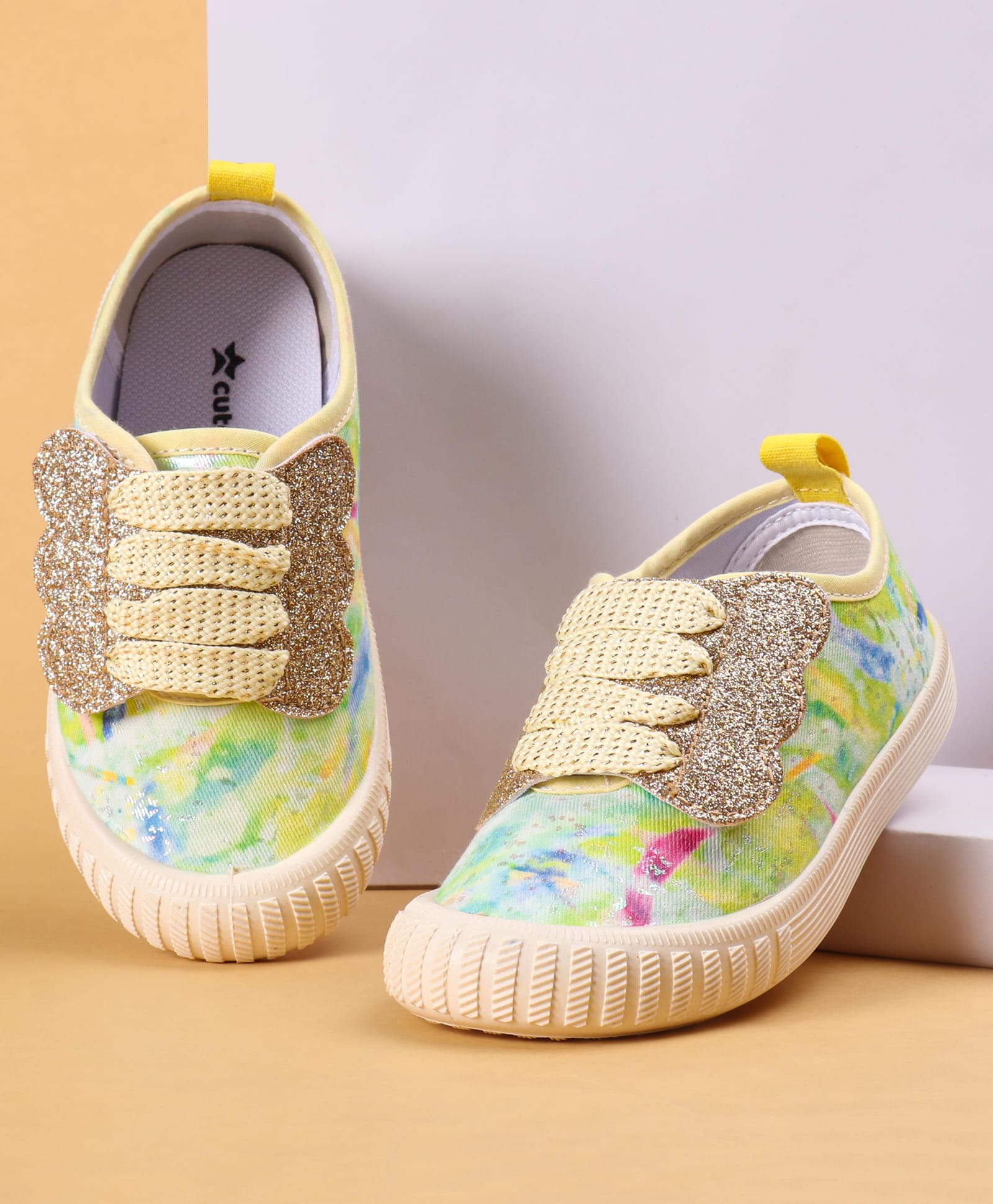 Cute Walk by Babyhug Slip On Casual Shoes with Marble Design & Glitter Detailing - Light Yellow-image-42