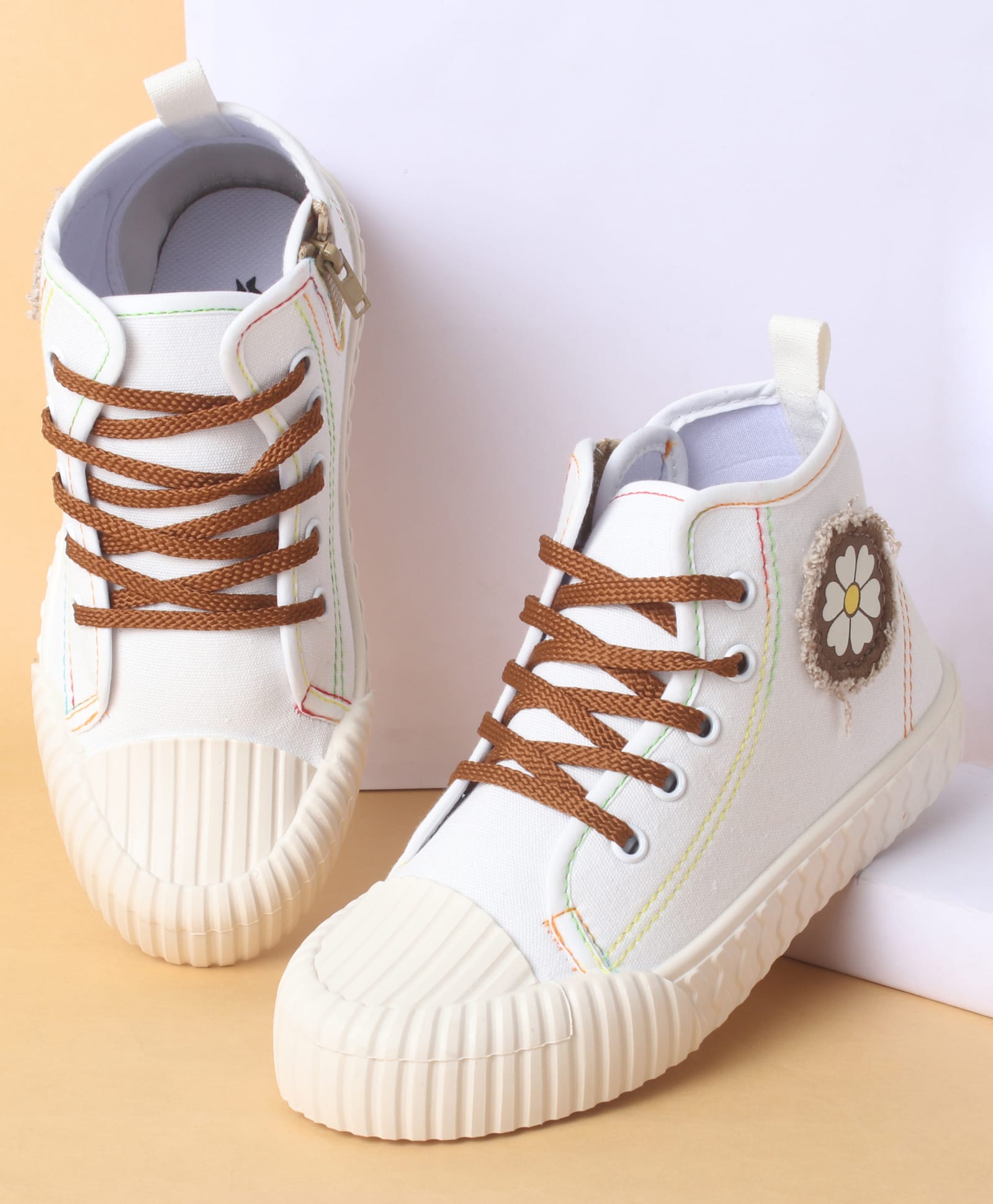 Cute Walk by Babyhug Lace Up Casual Shoes with Floral Patch Detailing - White-picture-4