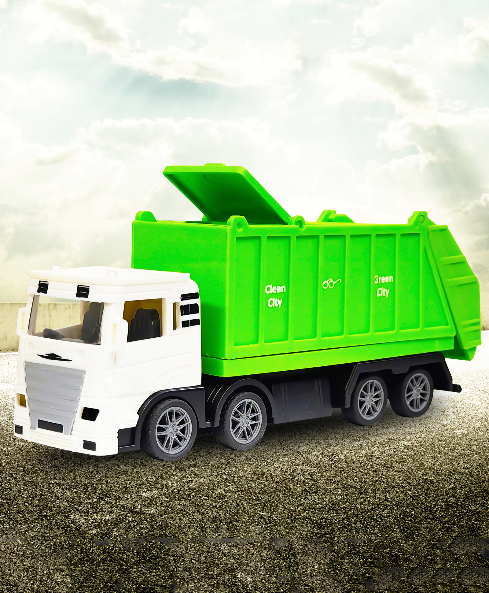 VGRASSP 8 Wheel City Sanitation Garbage Truck Toy For Kids With Openable Top And Back Door - Friction Powered Dumpster Vehicle - Color May Vary-image-44