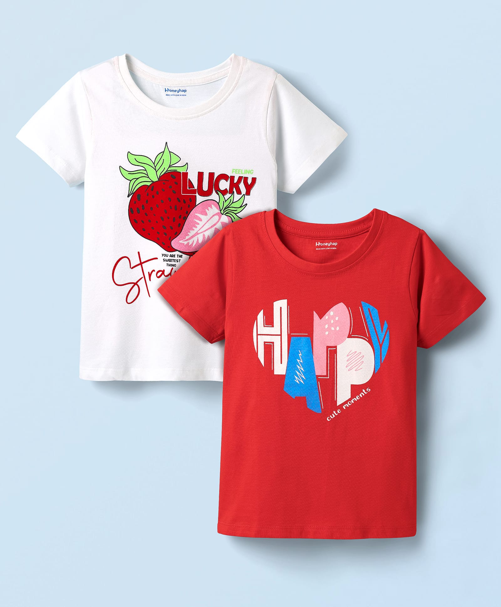 Honeyhap Premium 100% Cotton Knit With Bio Finish Half Sleeves T-Shirts With Floral Print Pack of 2 - Banana & Limoges-image-39